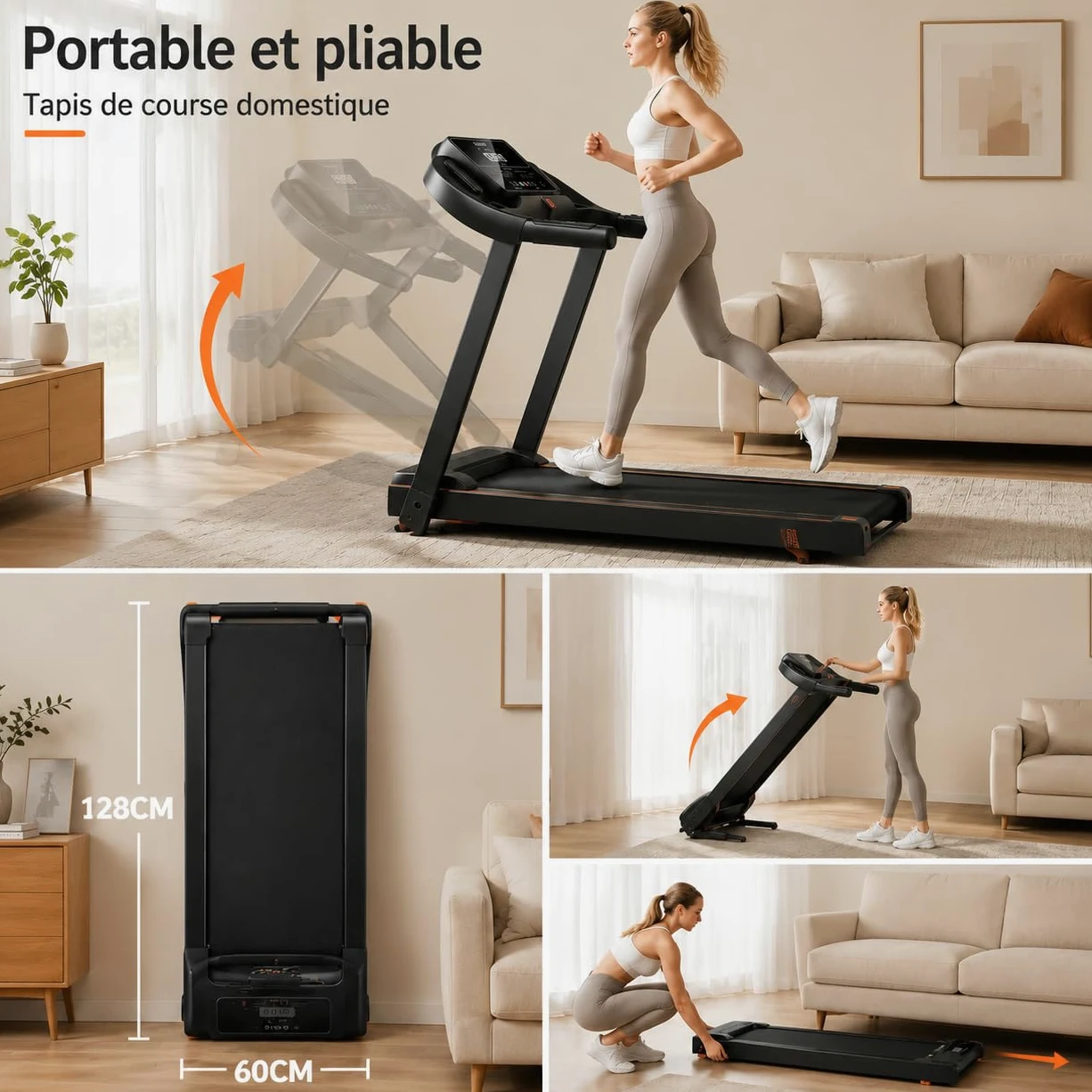 Cinta de correr plegable con inclinación al 15 %, motor sin escobillas de 3,0 HP, silencioso <45 dB, 12 + 3 programas inteligentes, amortiguación de 7 capas, sensores cardiovasculares, ahorra