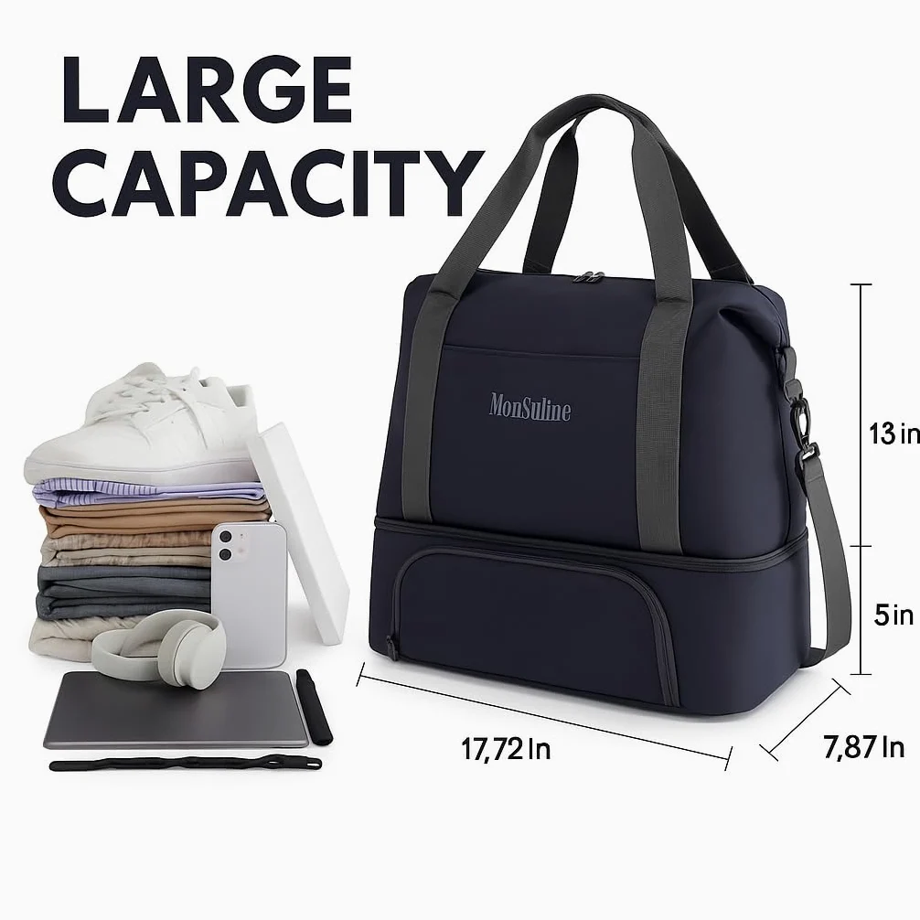 Foldie - Bolsa de viaje expandible, bolsa de gimnasio con compartimento para zapatos, bolsas de entrenamiento para gimnasio con correas, bolsa de viaje para fin de semana durante la noche