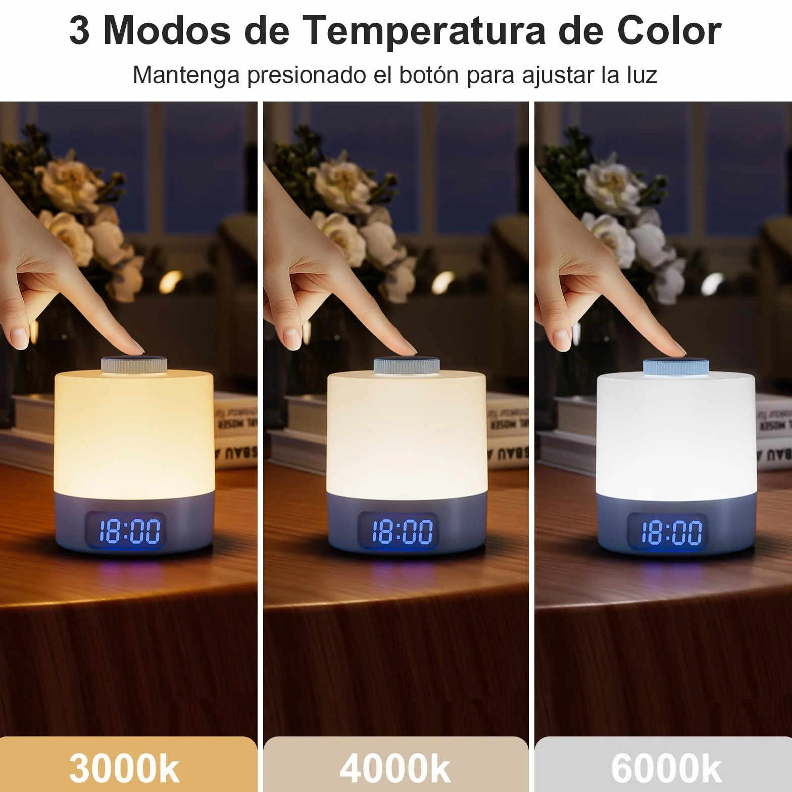 WOBANE Lámpara de Mesita de Noche Recargable USB 3600 mAh 3 Temperaturas de Color
