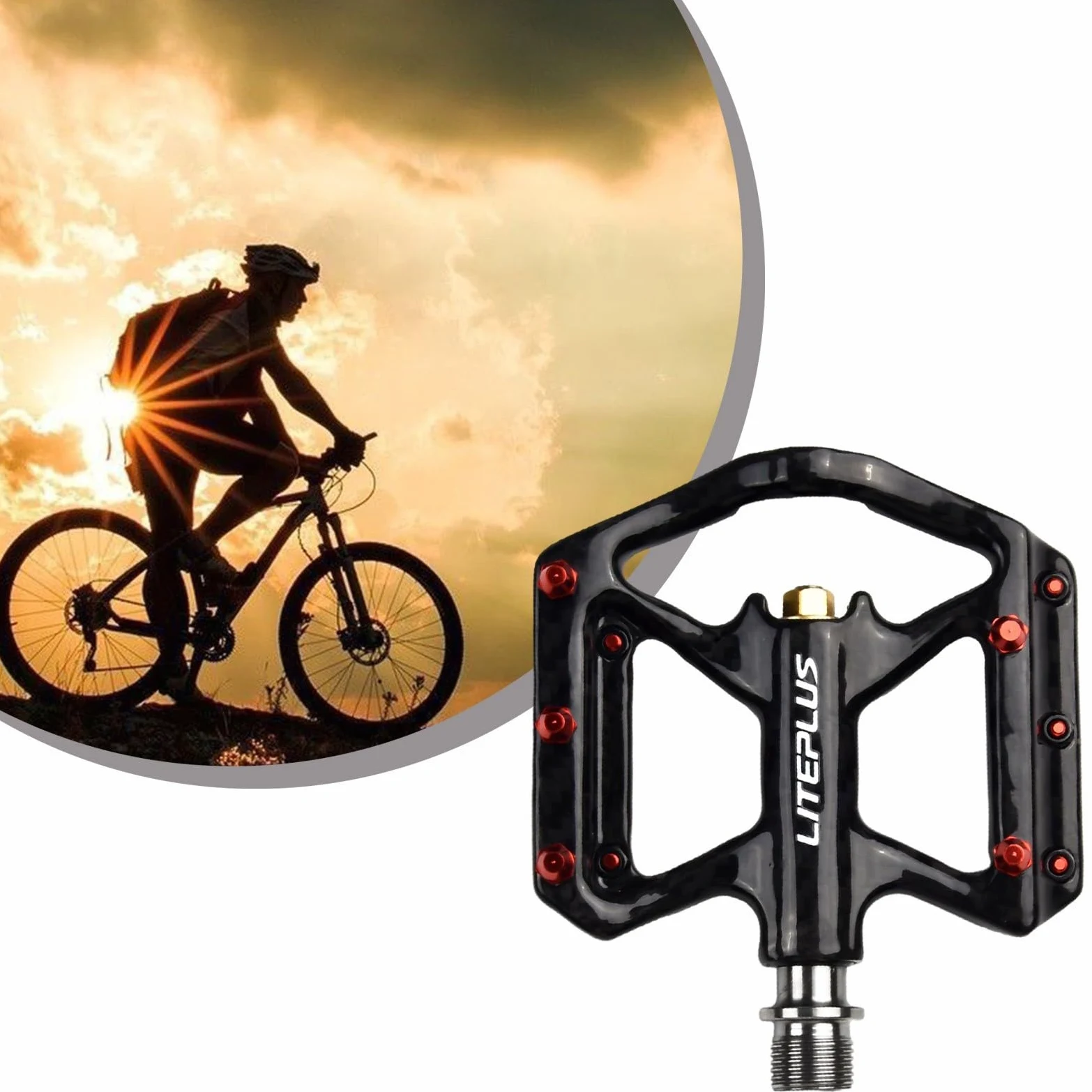 Pedales de bicicleta de carretera de fibra de carbono ultraligeros 180 g, par de rodamientos sellados, plataforma ancha, antideslizante, para MTB y bicicleta plegable, color negro