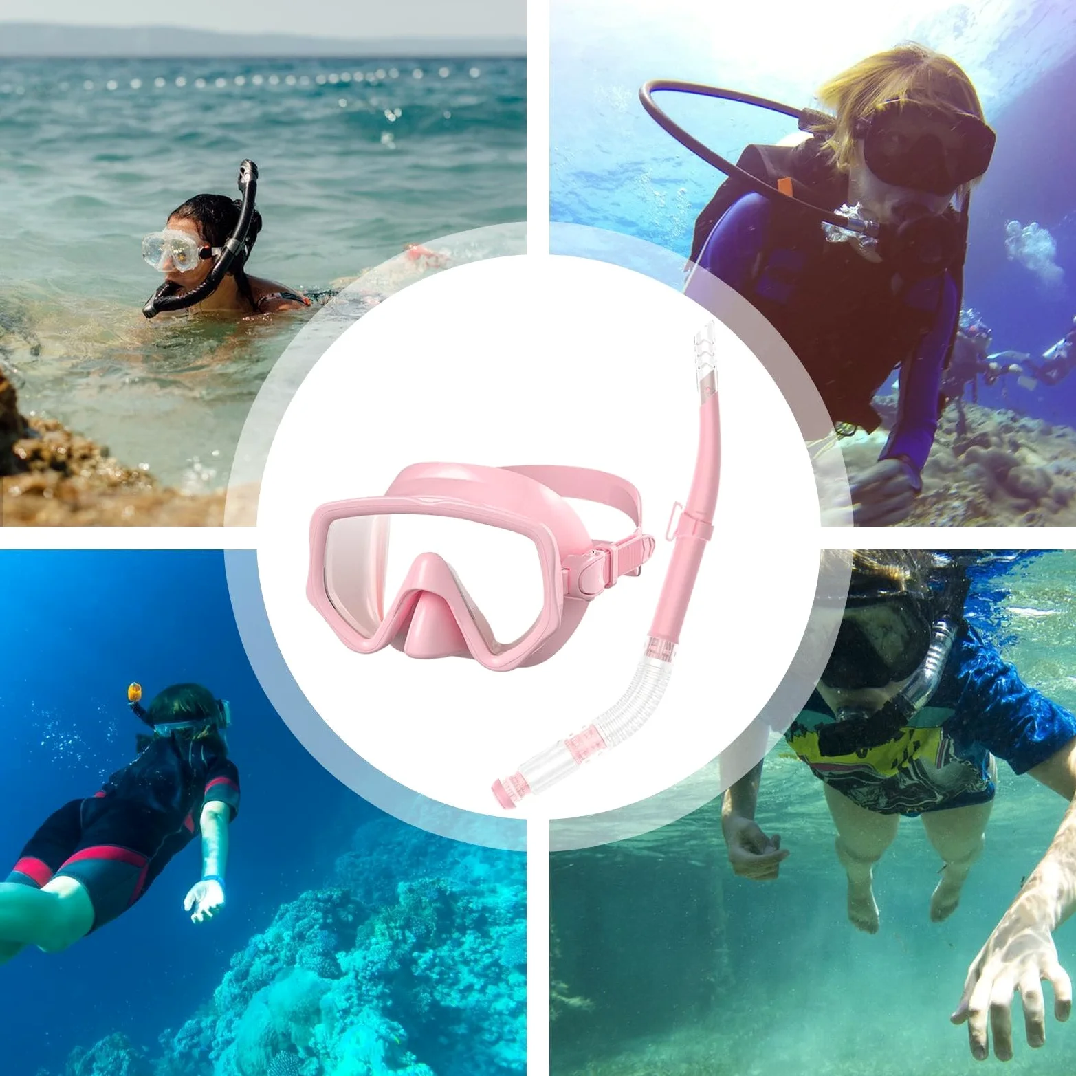 Snorkel seco | Snorkel y Máscara de Buceo, Máscara Facial Panorámica de Silicona para Deportes Acuáticos, Natación y Playa