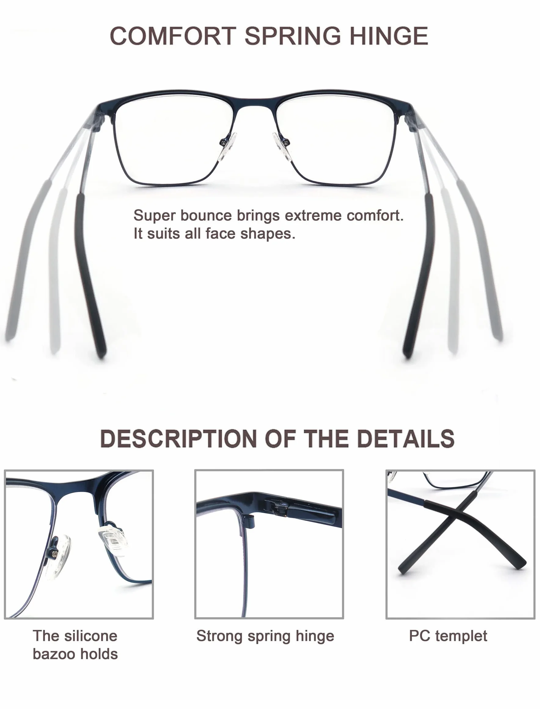 MODFANS Pack de 3 Gafas de Lectura Anti Luz Azul, Metal Acero Inoxidable, Lente Clara, Rectangular - Ligeras y Cómodas