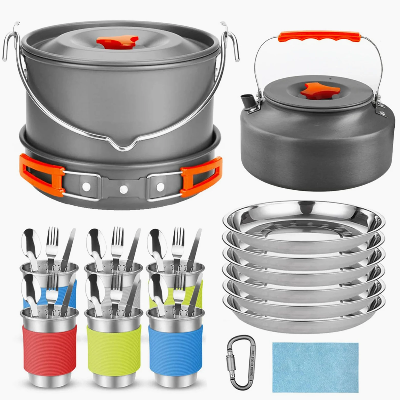 Juego de Utensilios de Cocina para Acampar de 48 Piezas, Juego de Cocina para Acampar de Aleación de Aluminio, Utensilios de Plegables Portátiles con Cubiertos de Acero Inoxidable, Ideal para