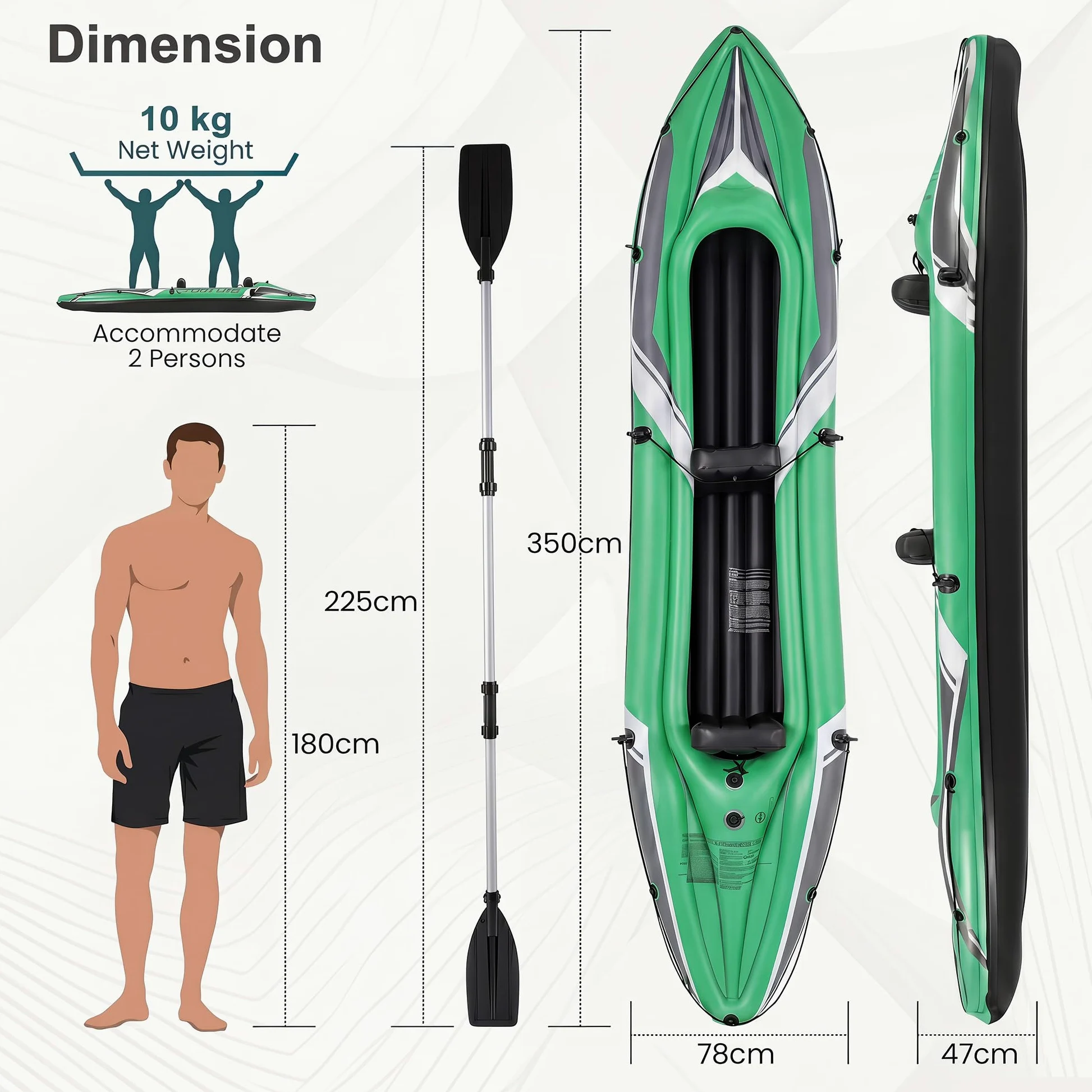 HOMASIS Kayak Hinchable 2 Plazas, para Pesca, Carga 160 kg﻿ | Piragua Hinchable con Remos de Aluminio, Respaldo y Reposapiés Hinchables y Bomba Manual, Kayak Inflable para 2 Personas