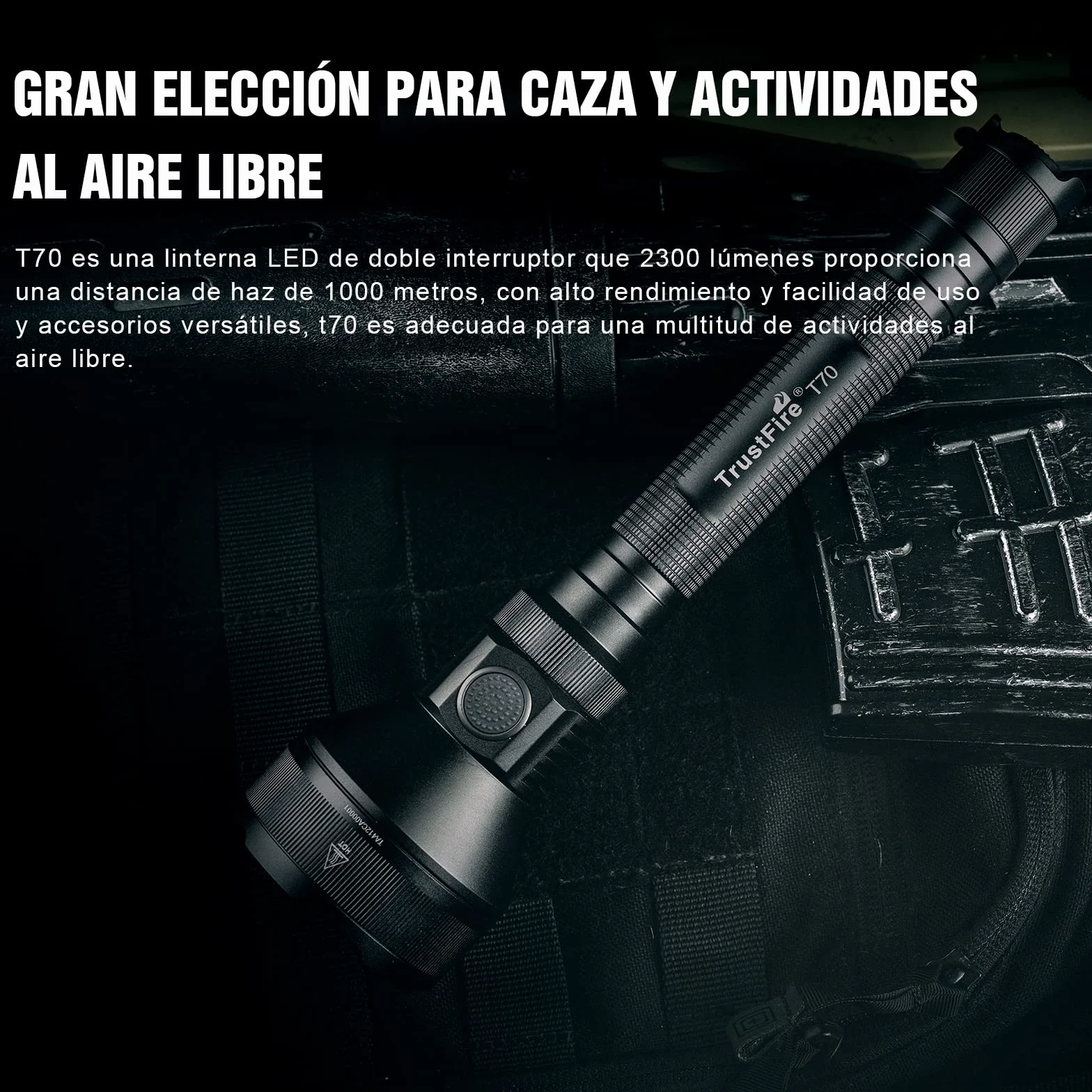 TrustFire T70 Linterna 2300 Lúmenes XHP-35HI LED IPX8 1000 Metros Alcance Caza Profesional