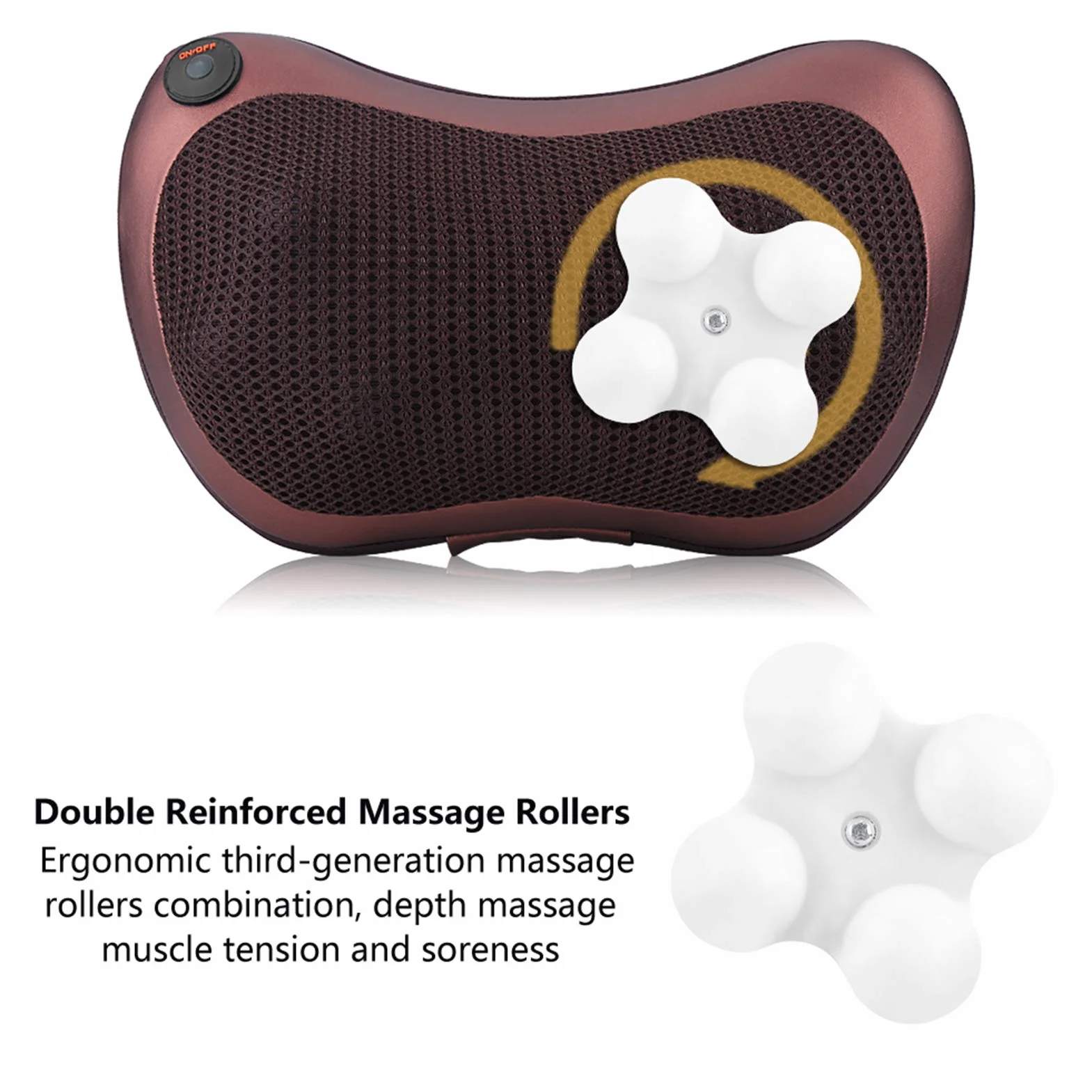 Estink Cojín de Masaje Shiatsu para Espalda, Hombros y Cintura, con Protección Contra Sobrecalentamiento, Apagado Automático, Café