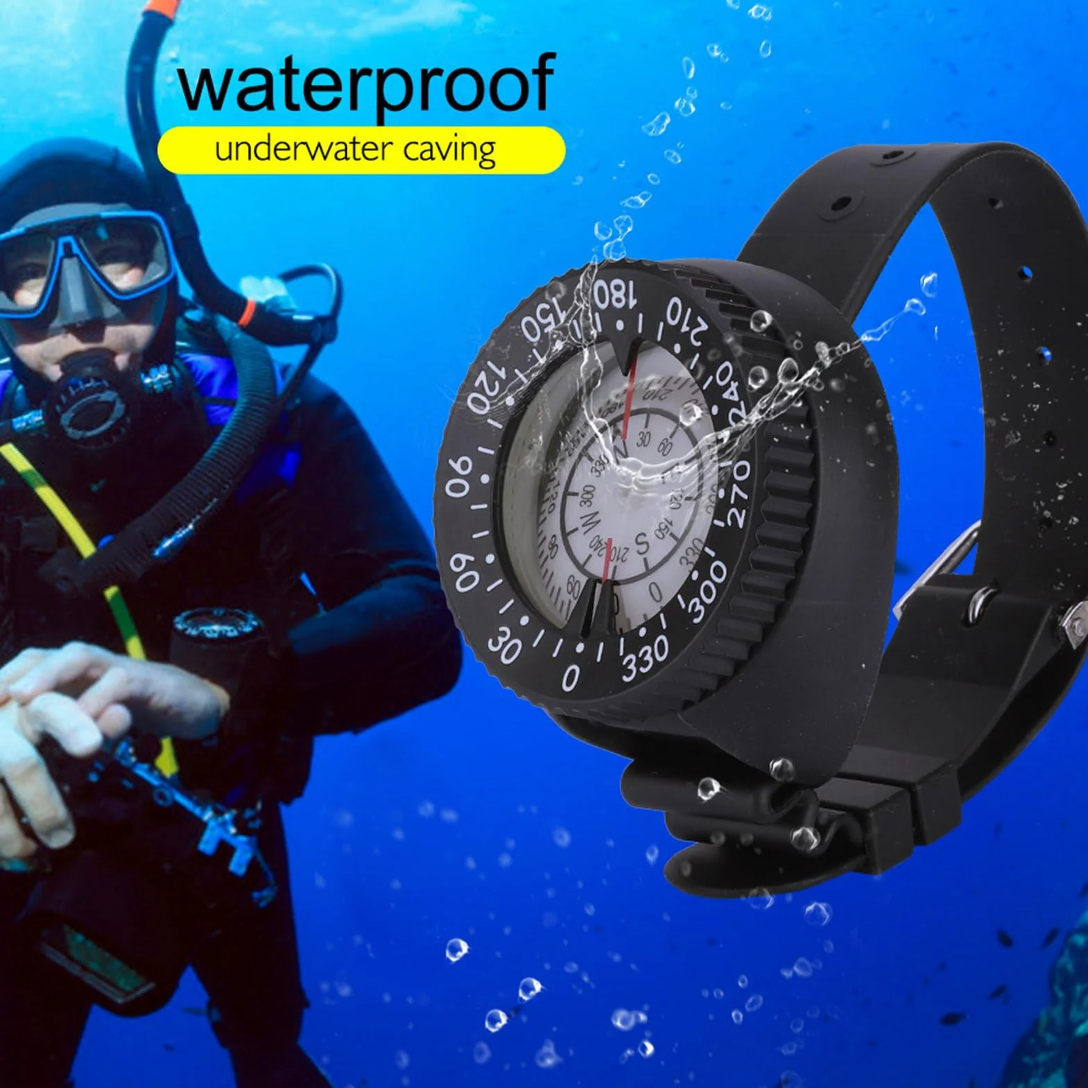 Night Wrist para Buceo, Calibrado para el Hemisferio Sur con Esfera y Pulsera Luminiscente, Lectura Superior y Lateral para Cuevas Submarinas y Snorkeling