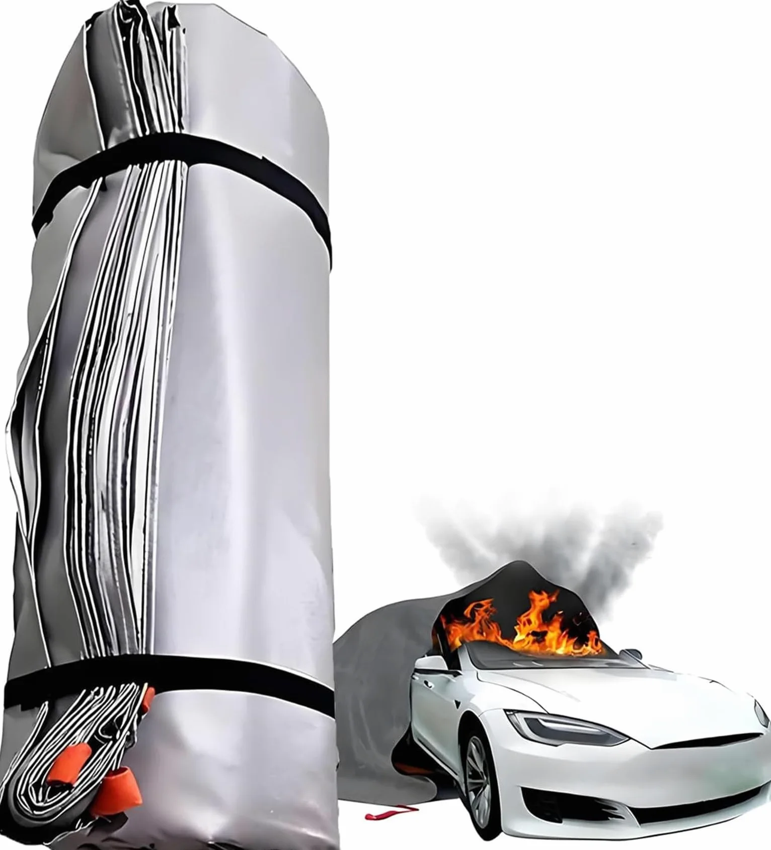 Manta de emergencia contra incendios, fibra de vidrio de silicona de doble cara, resistente al calor 1100 °C, manta de seguridad para coche, garaje y incendios de batería, 6 x 8 m