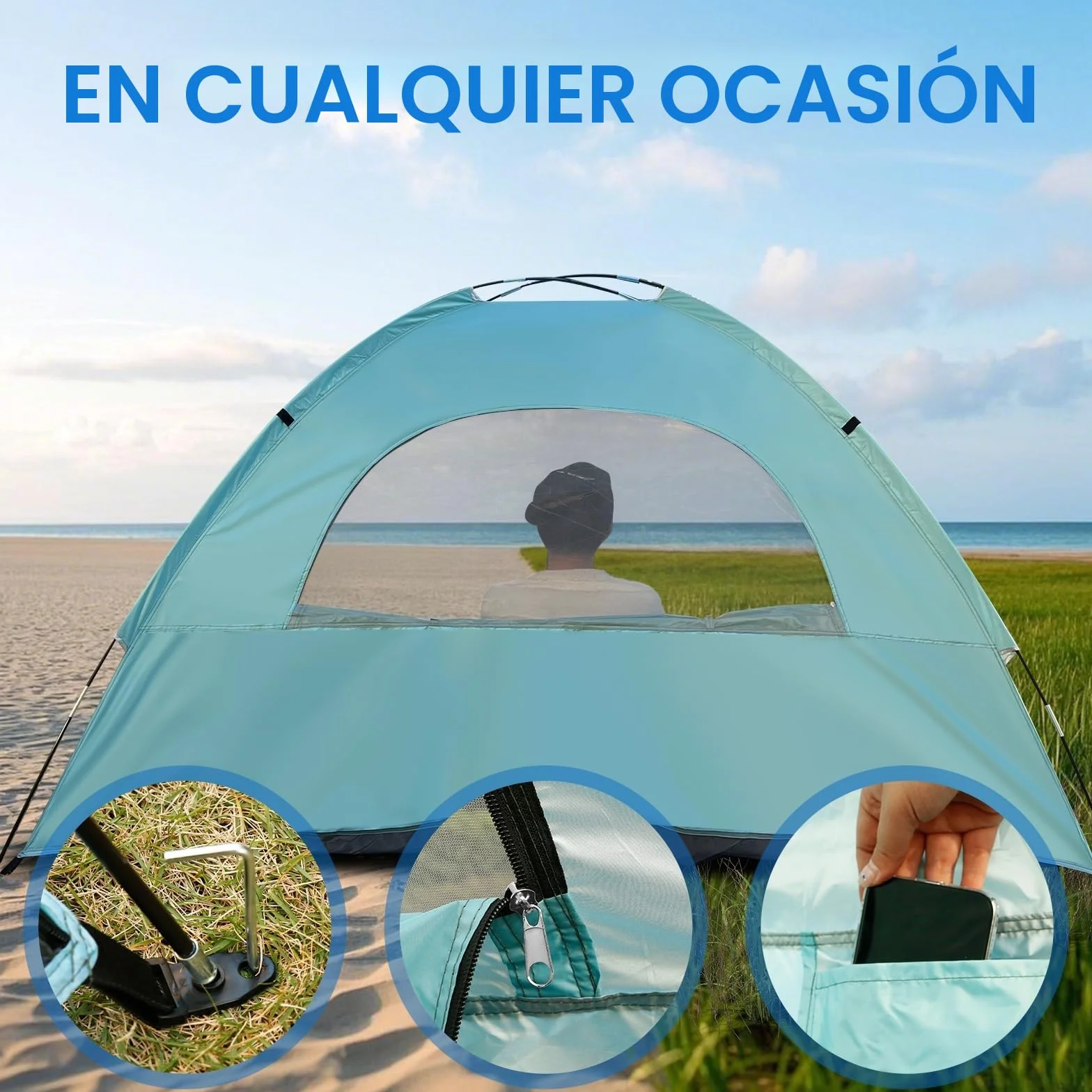 JAICOM Tienda de campaña playa 2-3 personas UPF 50+ UV ligera montaje rápido