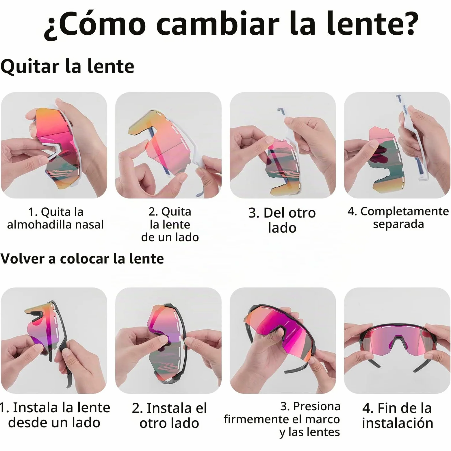 ROCKBROS Gafas de Ciclismo con 4 Lentes Intercambiables para Hombre Mujer, Gafas Polarizadas Montura TR90, Gafas de Sol Deportivas para Bicicleta MTB Running Pesca Deportes