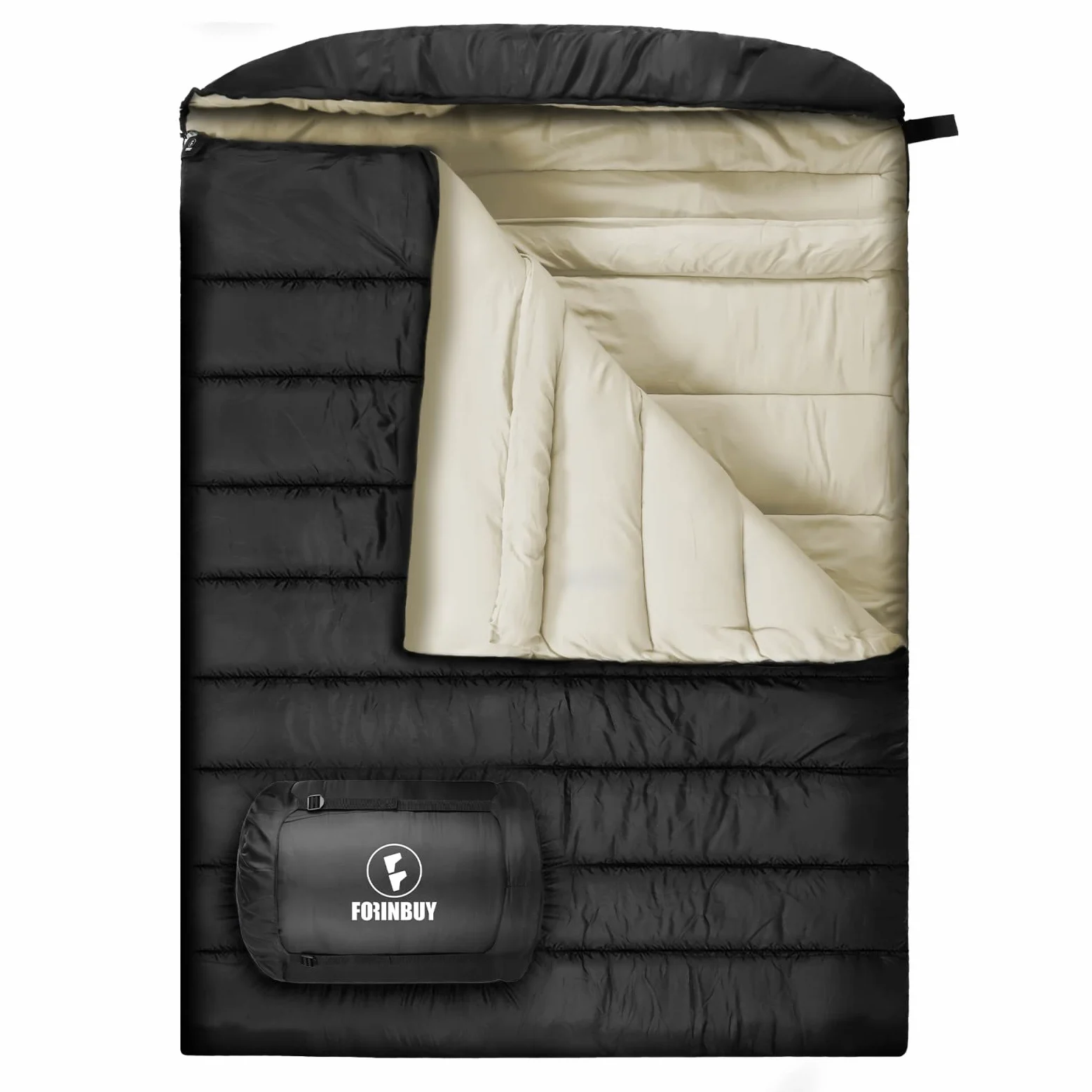 Saco de dormir doble de invierno de 0.0 °F para parejas adultas, saco de dormir para 2 personas, saco de dormir doble ancho cálido para acampar familiar, mochilero o senderismo