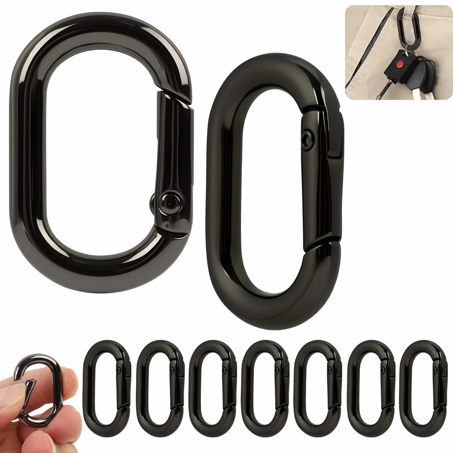 10 PCS Mosquetón,Mosquetones De Aleación De Aluminio Mini Mosquetón Escalada Negro Mosqueton Pequeño para Llavero Ganchos Mochilas Accesorios,De Coche Gancho Y Monedero