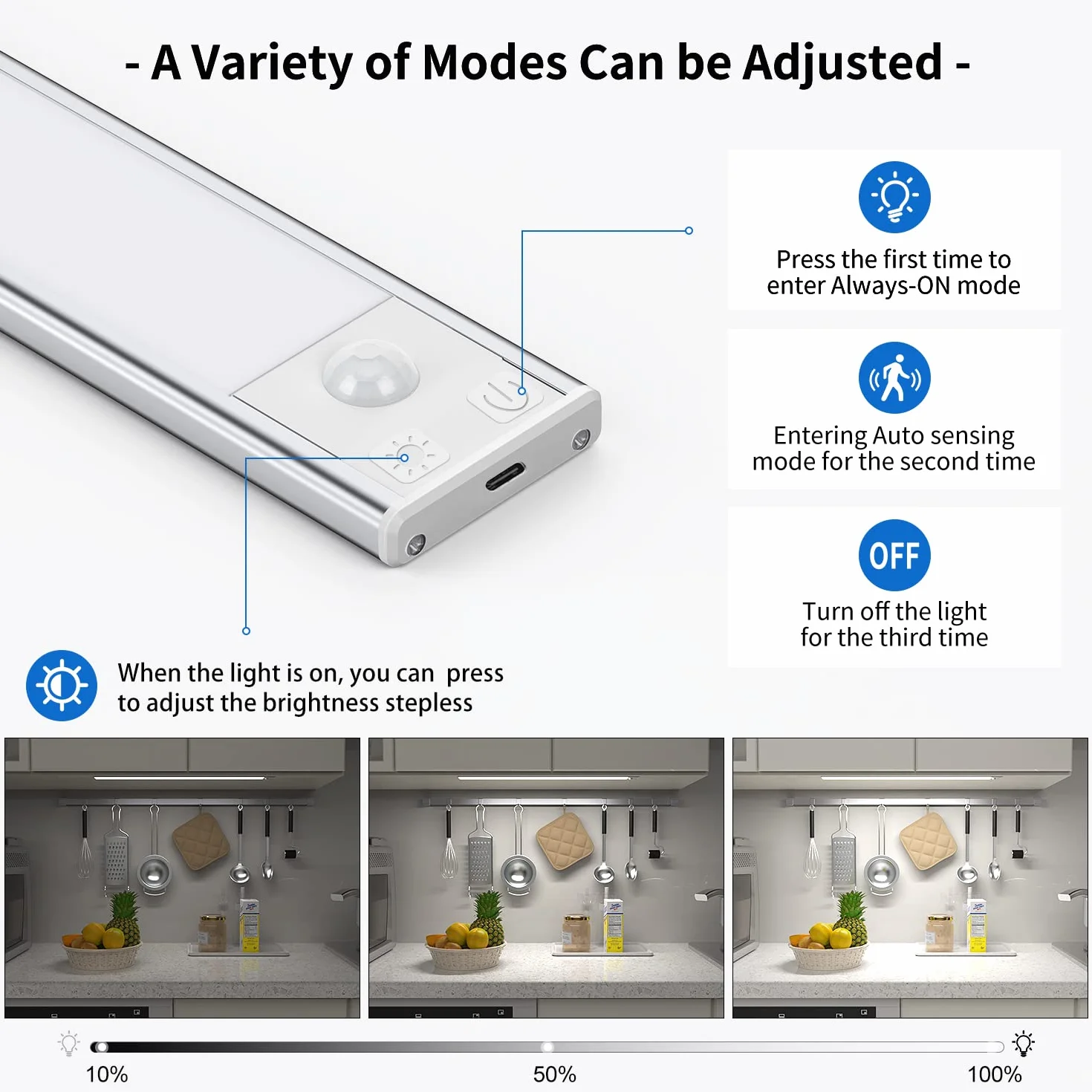OUILA Luz de Armario con Sensor Movimiento 6500K Recargable 41CM Regulable Lampara LED Adhesiva