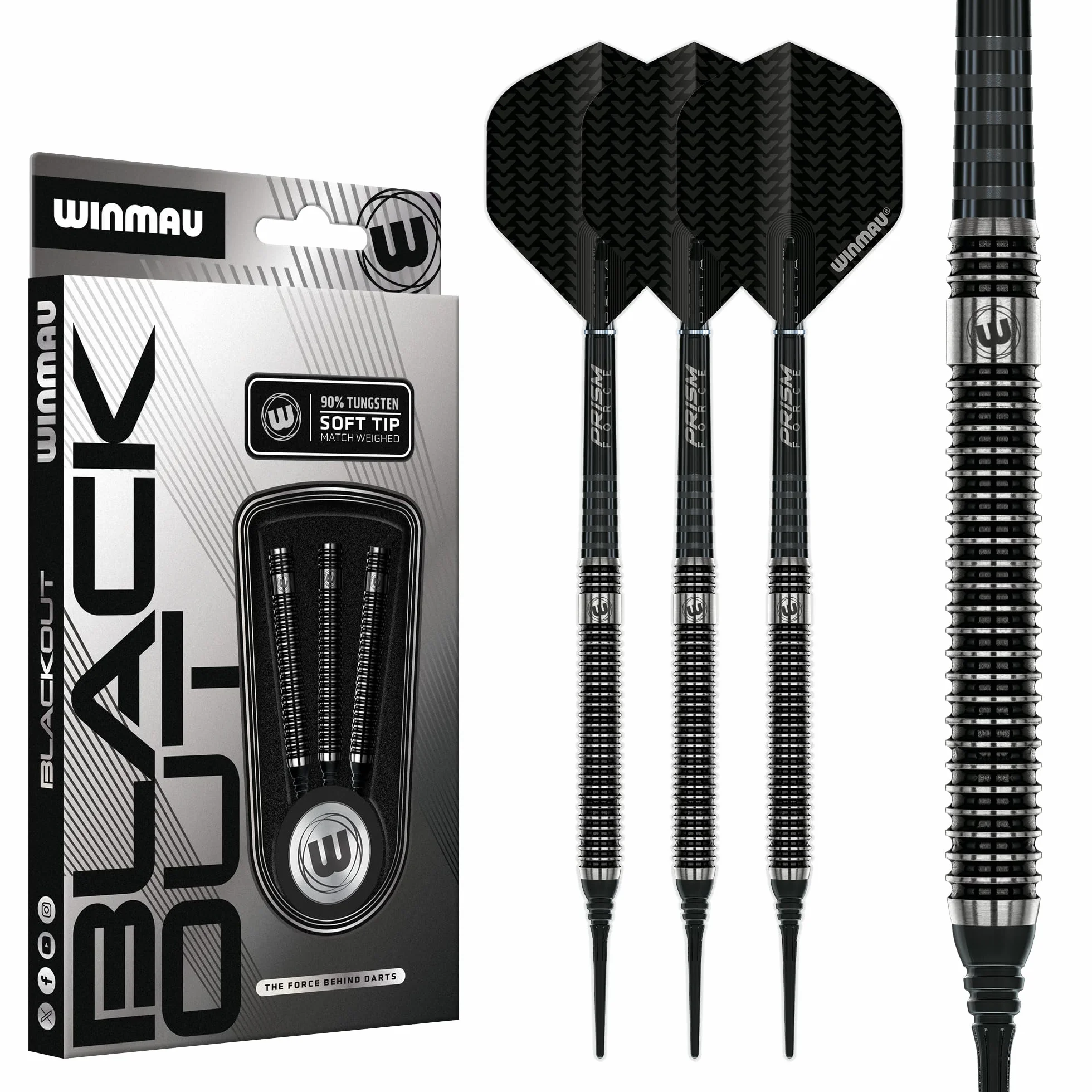 Winmau Blackout 90% Tungsteno Dardos Punta Suave - Recto Rifle