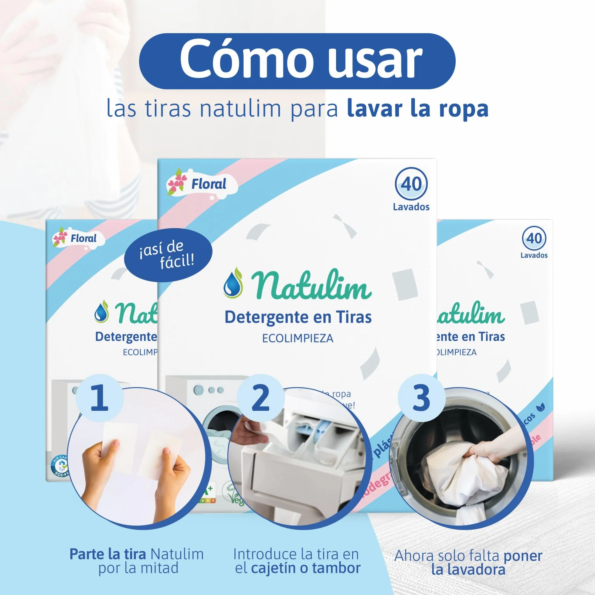 Natulim Detergente en Tiras para Lavadora 40 Lavados Ecológico Hipoalergénico Made in Spain