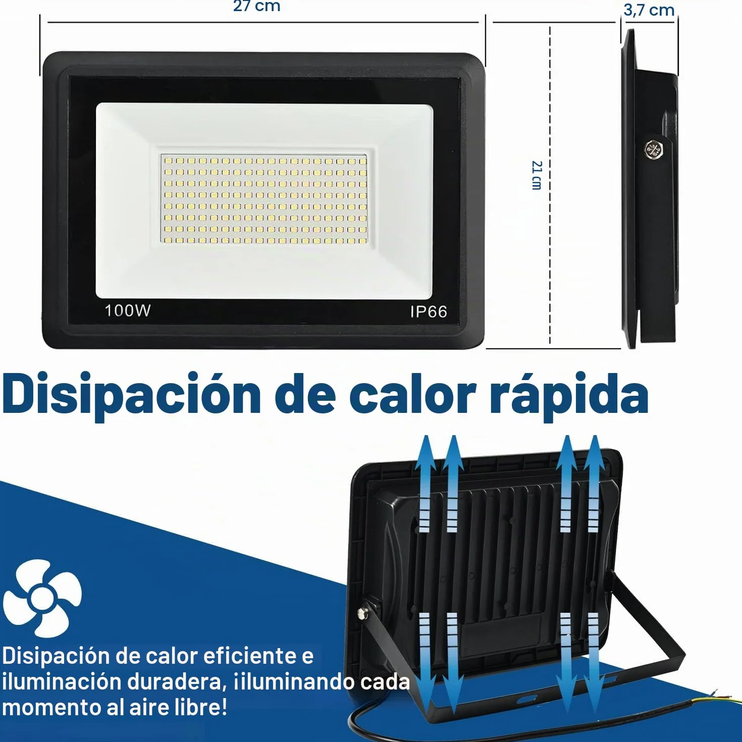 Focos LED Exterior 100W IP66 Impermeable Blanco Frío 6500K 10000 Lumen Floodlight