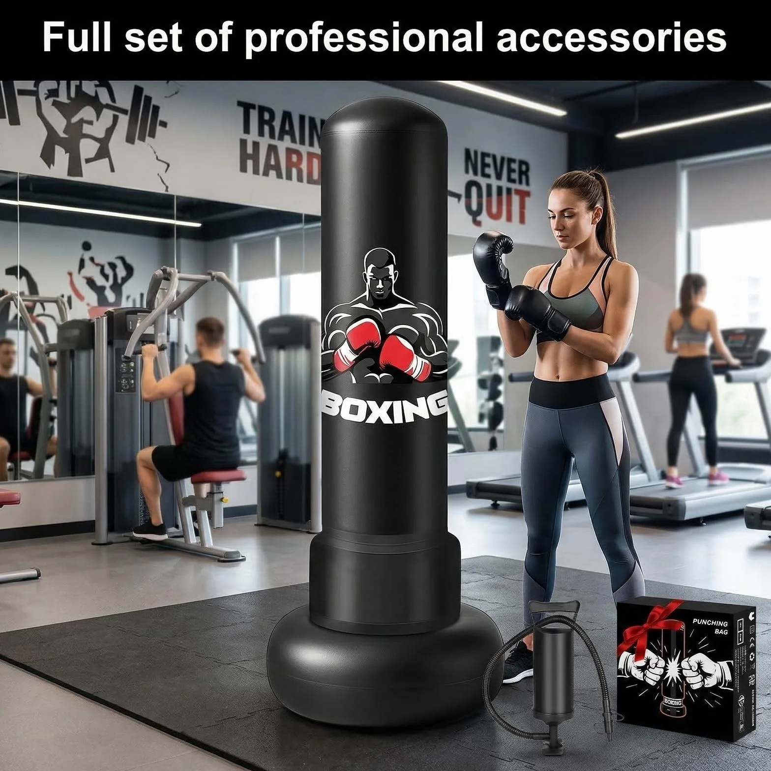 Saco de Boxeo Adulto 180cm Inflable de Pie con Guantes y Bomba Punching Bag de PVC Reforzado para Karate Kickboxing Taekwondo Saco Boxeo Pie para Entrenamiento en Casa