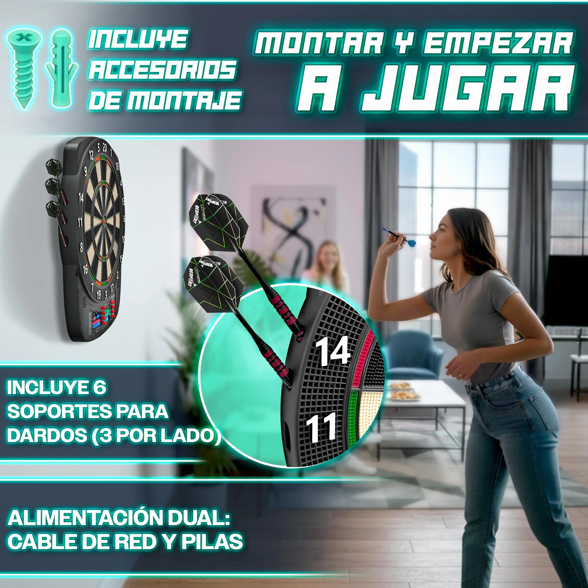 RE:SPORT Diana electrónica profesional 12 dardos 24 plumas Pro 100 puntas máquina de dardos electrónica 1-8 jugadores 427 variantes
