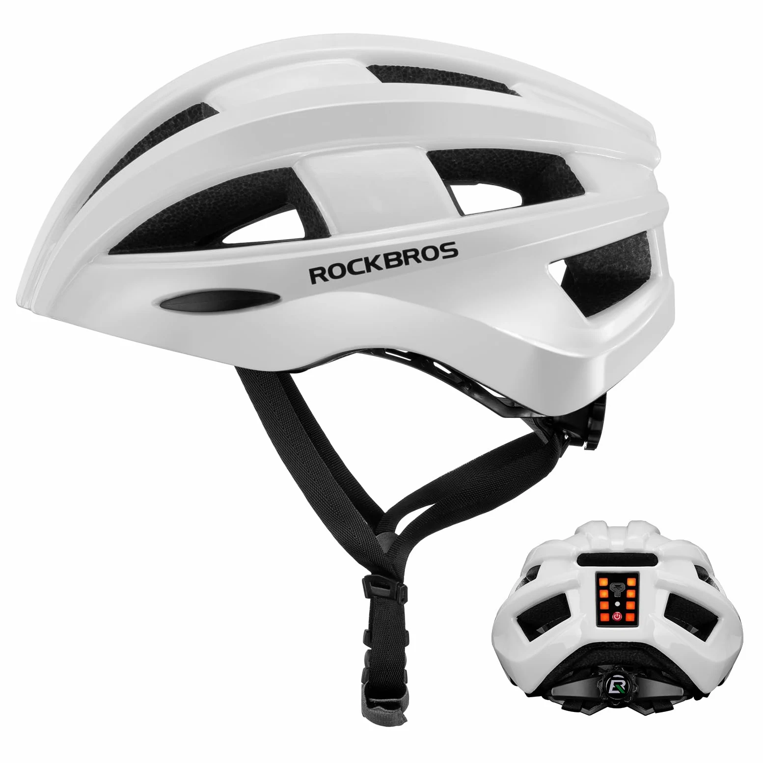 ROCKBROS Casco de Bicicleta con Luz LED para Hombre Mujer, 55-60 cm | 3 Modos de Luz, Transpirable, Ajustable y con Forro Desmontable para Ciclismo de Carretera y MTB