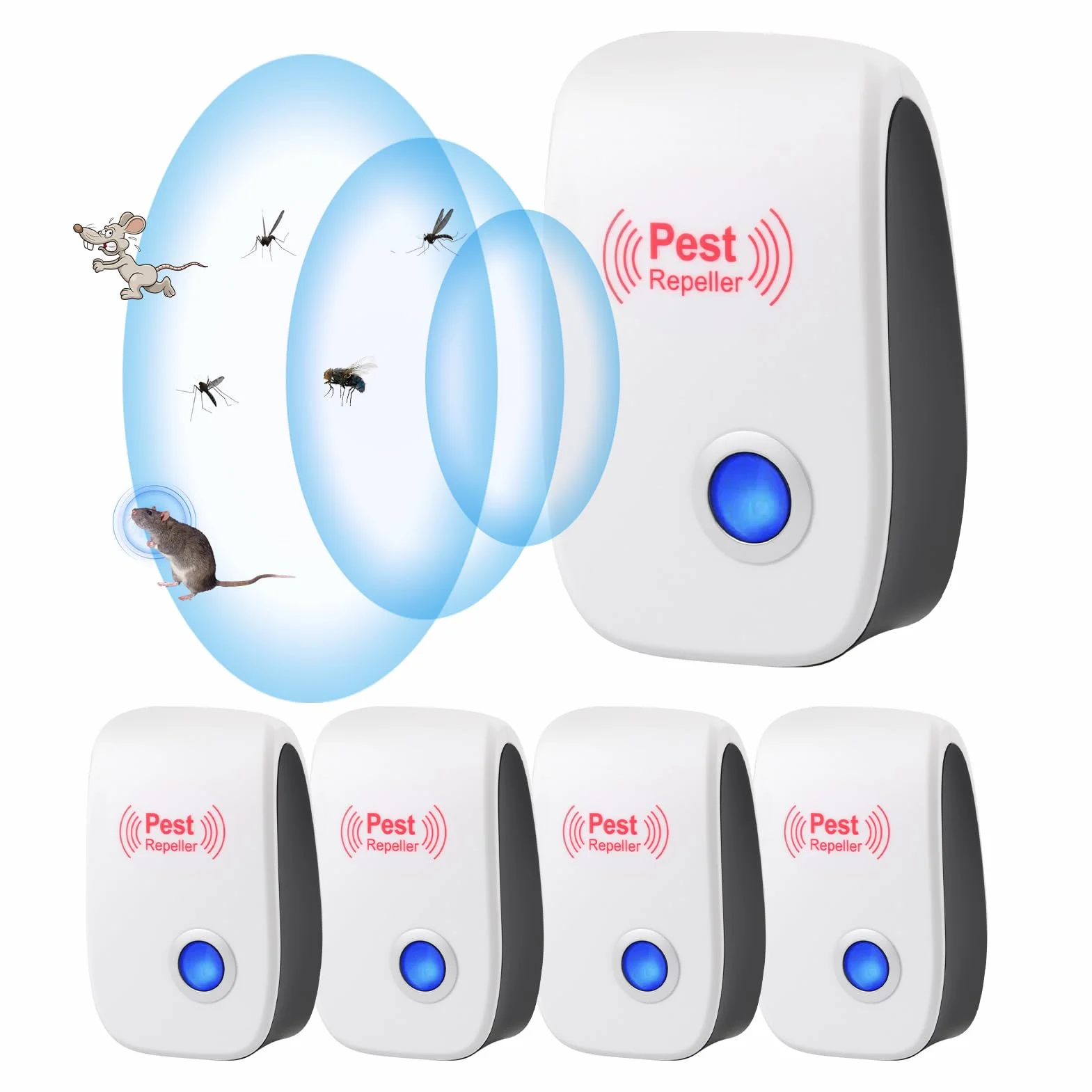 Repelente Ultrasónico de Plagas 4 Pack, Antimosquitos Eléctrico, Auyentadores de Ratones Potente para Interiores