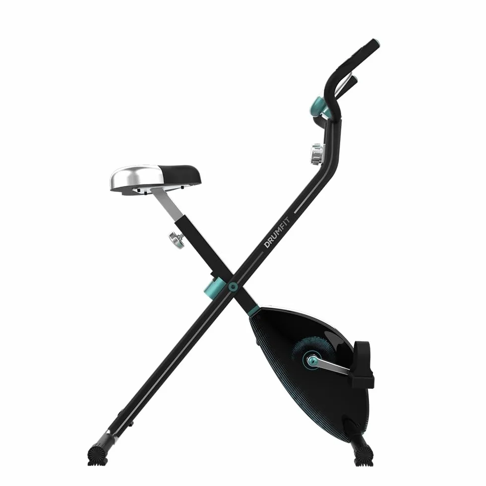 Cecotec Bicicleta estática plegable DrumFit X-Bike Neo, Sillín y manillar lateral, Sistema de plegado fácil y compacto, Soporte para dispositivos, 8 niveles de resistencia, 1,5 Kg volante de inercia.