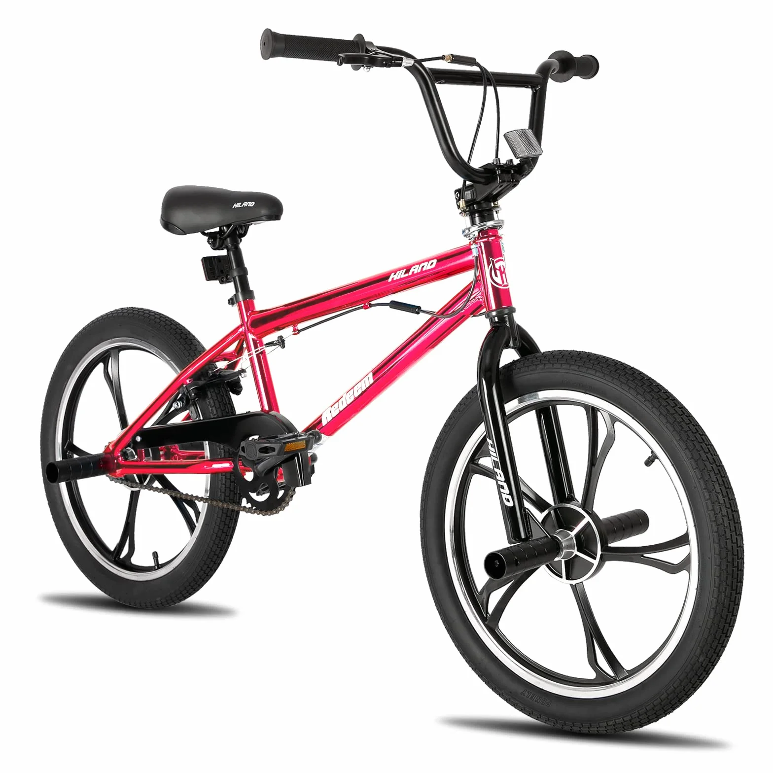 HILAND Bicicleta BMX Infantil de 20 Pulgadas, 5 radios,con Giro de 360 ​​Grados y 4 pegs，para niños y niñas a Partir de 7 años,para Principiantes y avanzados - Rojo