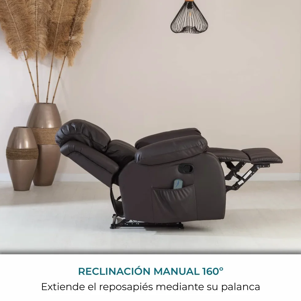 Don Descanso Sillón Masaje Relax Calor Trevi Choco Reclinable 160º 8 Motores Silenciosos Calor Lumbar Masaje 4 Zonas PU Anti-Cuarteo