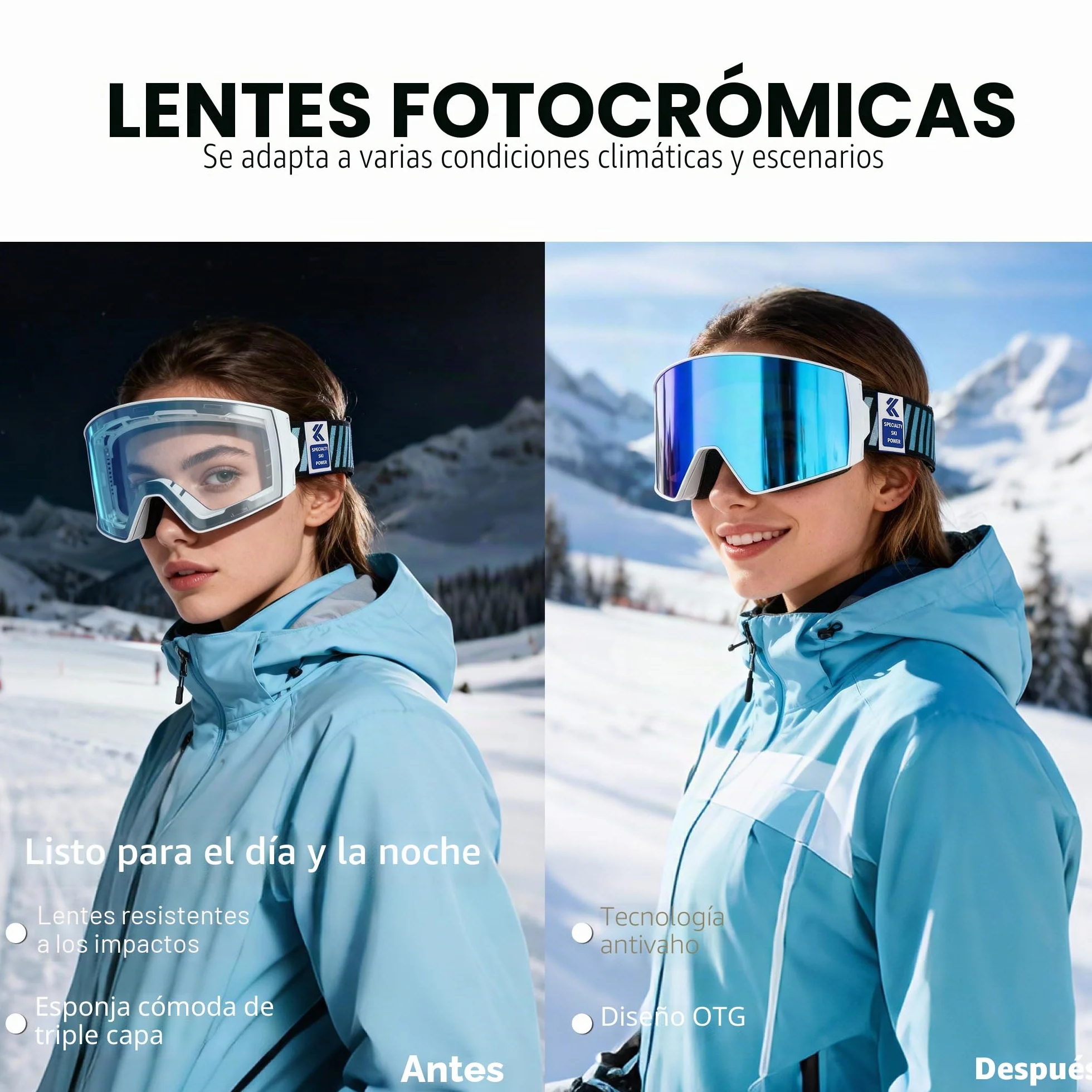 KAPVOE Gafas de Esquí Fotocromáticas Magnetizadas UV400 Antiniebla OTG K721