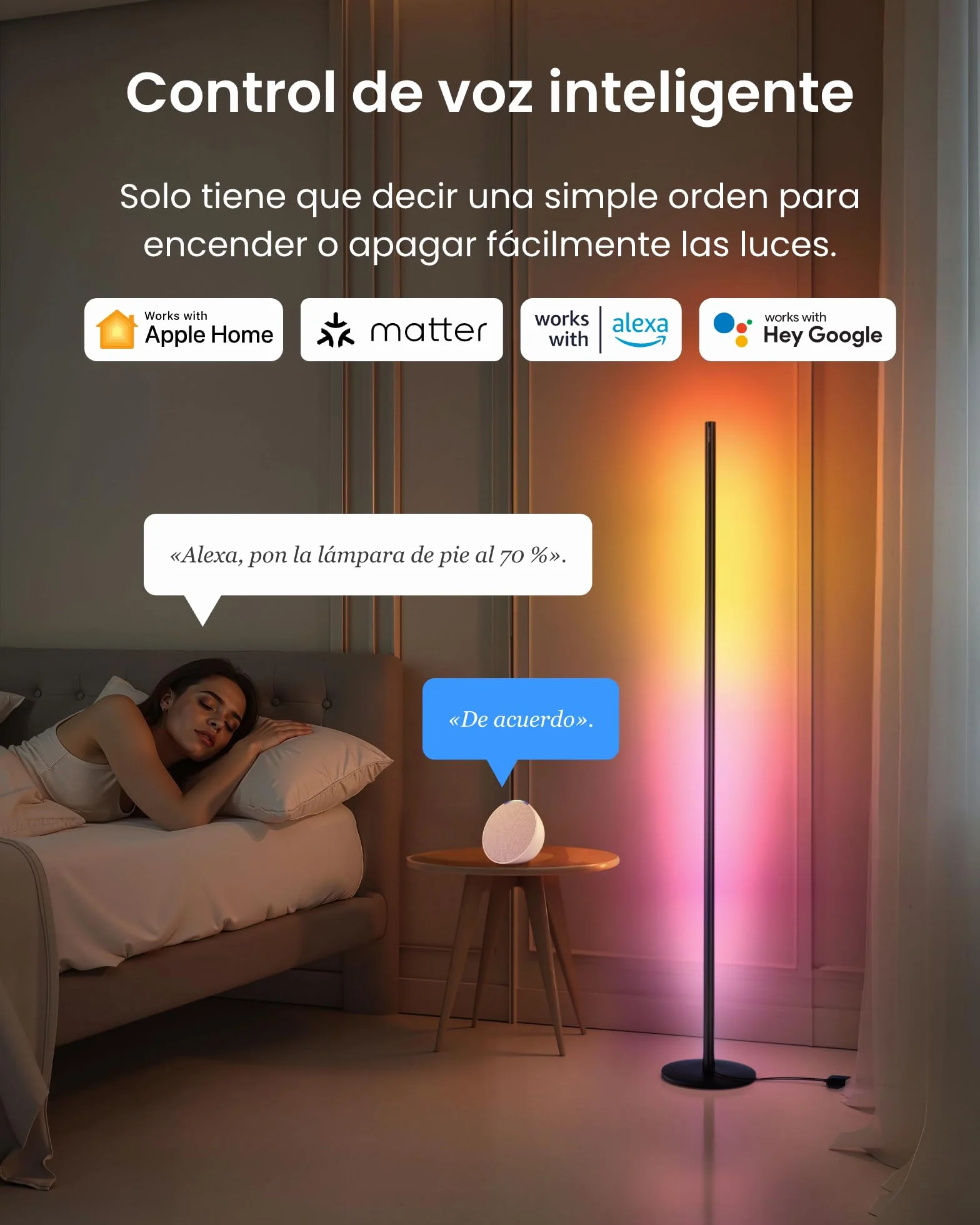 SwitchBot Matter RGBICWW Lámpara de Pie LED, Blanco Cálido y Frío, 16 Millones Colores, 1200lm, Compatible con Apple Home, Alexa, Google Home