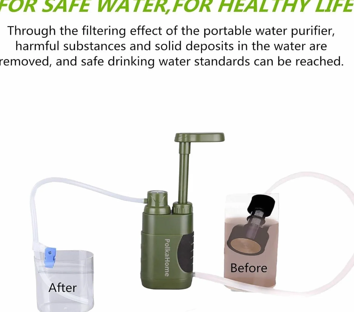 Filtro de agua de supervivencia – Filtro de agua portátil al aire libre para camping, senderismo y emergencias – Kit de supervivencia con filtro de repuesto