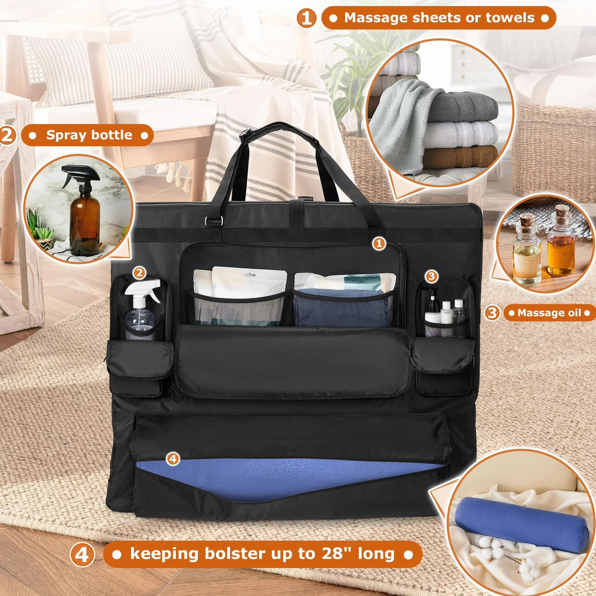 Luxja Bolsa para Camilla de Masaje Plegable 24" a 30" Ancho, Negro
