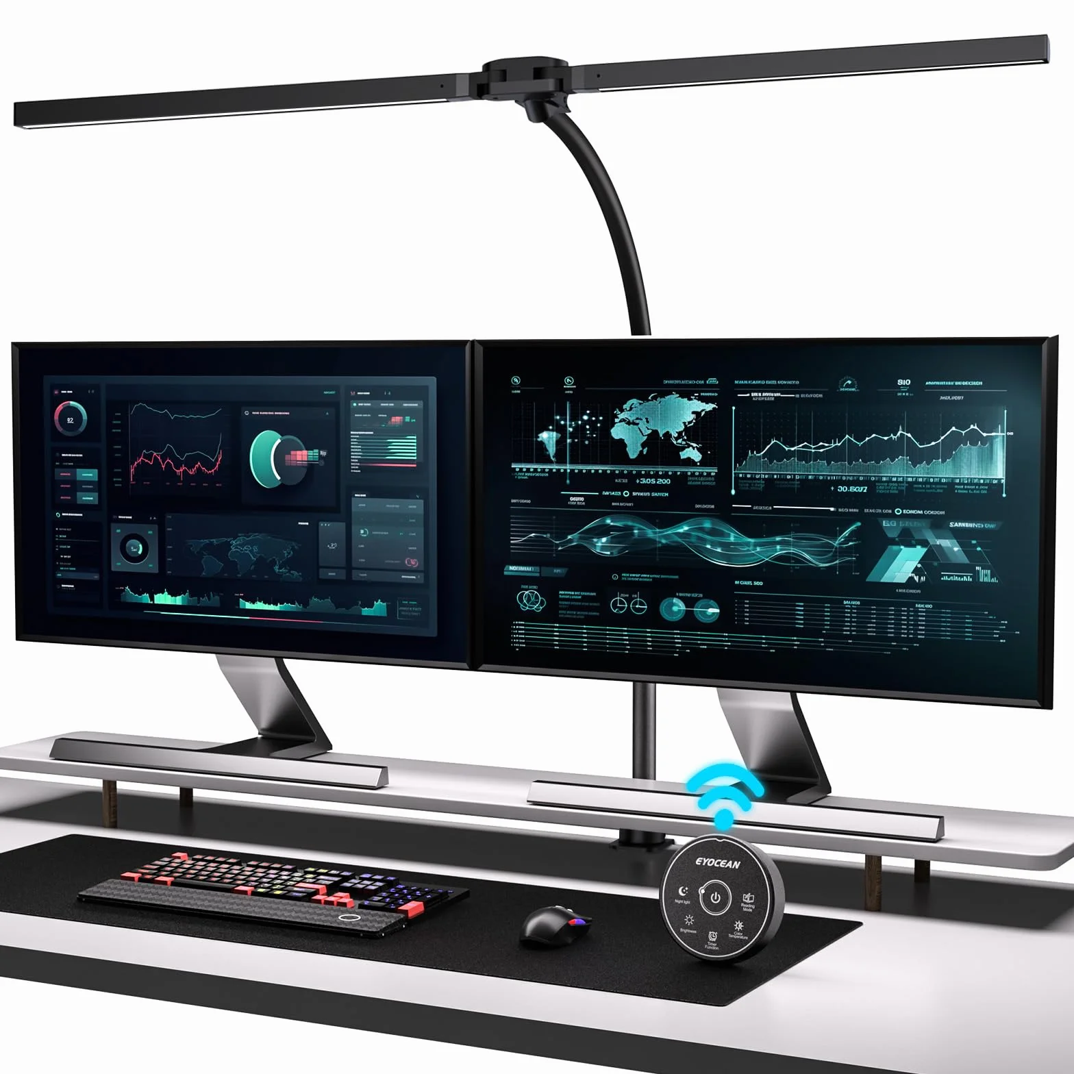 Lámpara de Escritorio con Control Remoto, Lámpara LED de 80 cm para Oficina en Casa, Luz de Escritorio de Doble Cabeza de 24W, Regulable y con Temperatura de Color, Luz para Monitor de Computadora
