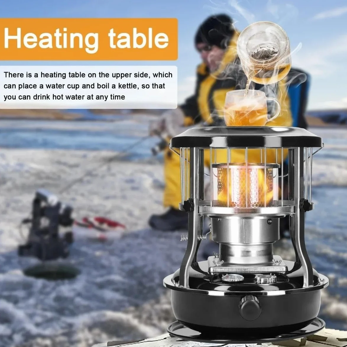 Estufa de camping portátil, calentador de queroseno 2 en 1, calentador de parafina ajustable de 4.5 litros, calentador de camping con mecha, mantiene el calor durante 16-20 horas, para hervir agua y