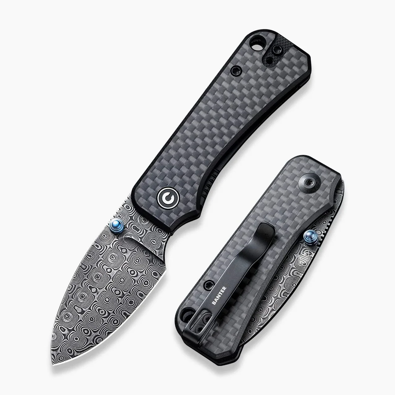 CIVIVI Baby Banter Small Folding Pocket Knife with 5.94CM Damascus Blade | EDC Knife with Clip, Black G-10 Handle, for Outdoor Camping Hiking Gifts C19068S-DS1