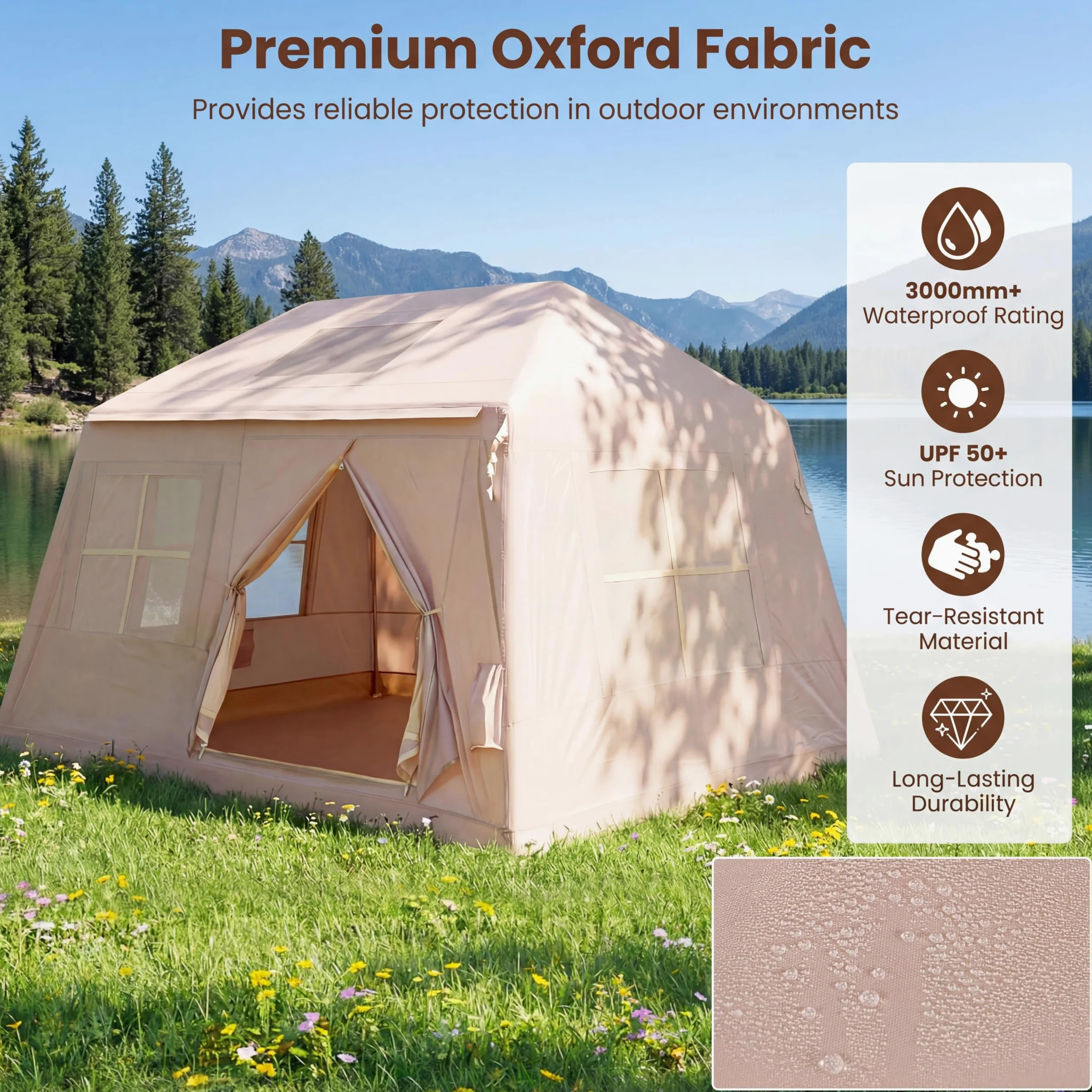 HOMASIS Tienda de Campaña Hinchable para 4-6 Personas | Tienda Inflable con Bomba, Puertas y Ventanas de Malla, Toldo y Bolsa de Transporte, Carpa Portátil para Camping, Senderismo