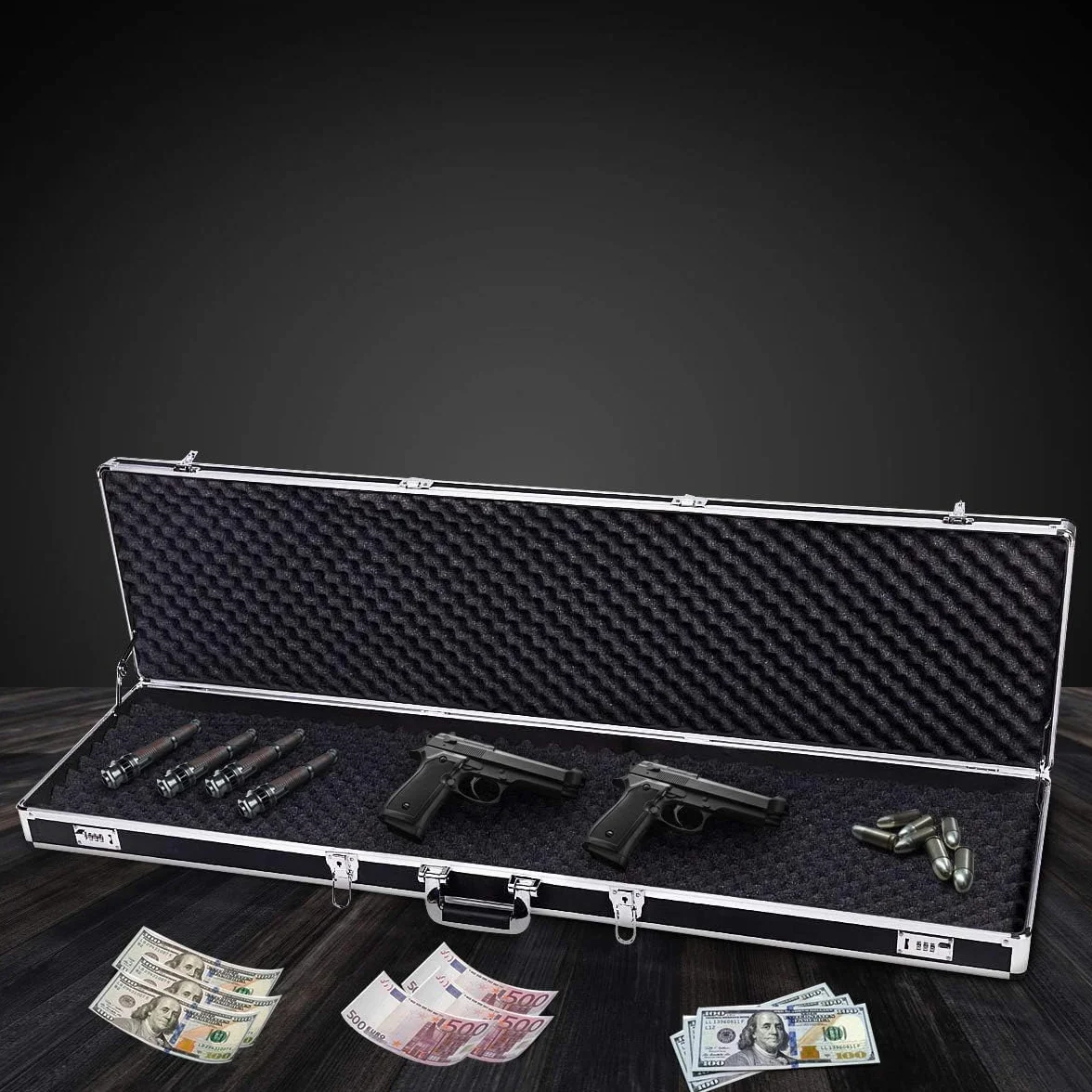 GOPLUS Estuche para Rifle, Estuche de Aluminio para Arma Larga, Estuche para Rifle con 2 Cerraduras de Combinación, Caja Impermeable Protectora, Transporte Práctico, 134 x 35 x 12CM