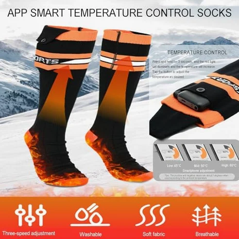 Calcetines calefactados, calentadores eléctricos recargables con control de aplicación, hasta 8 horas de calentamiento, ideales para hombres y mujeres, perfectos para actividades en clima frío como