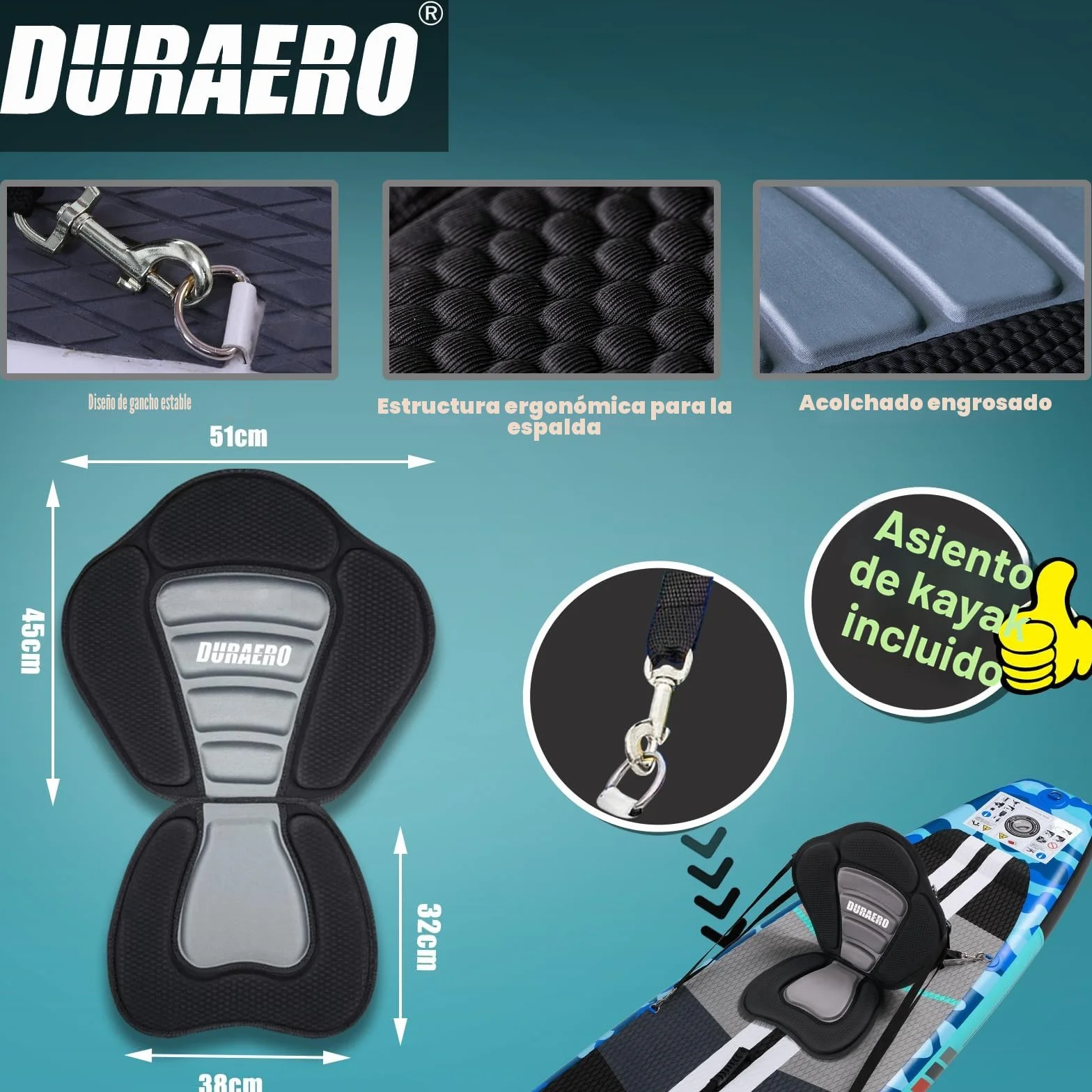 Tabla Hinchable de Paddle Surf con Asiento de Kayak, 330 x 76 x 15 cm, hasta 150 kg, Almohadilla Integrada, Aleta Desmontable, Doble Remo Ajustable, Kit de Reparación, Camuflaje Azul