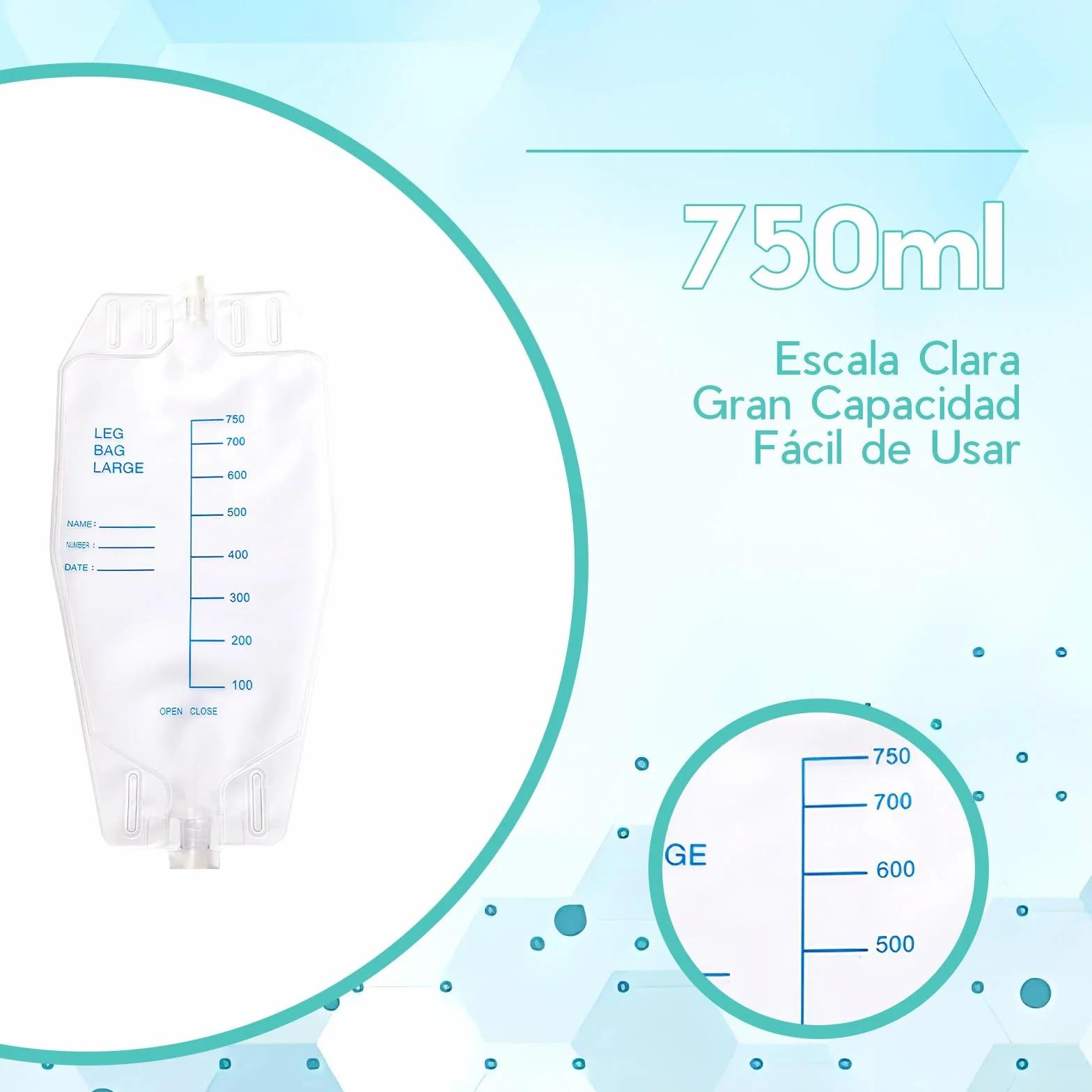 Bolsas de Orina 750 ml para Piernas, Bolsa Sonda Vesical con Cintas de Tela, Tubo 60 cm, Válvula Antirreflujo