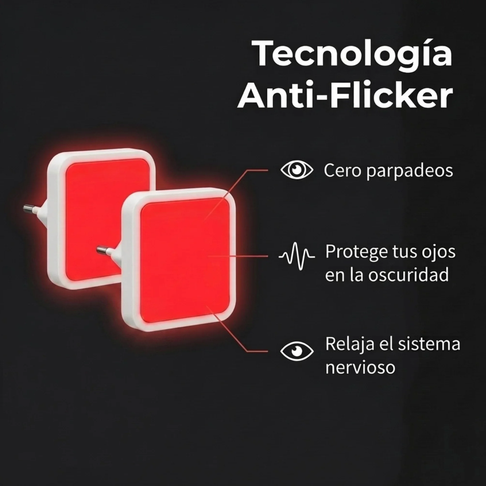 Luz Roja Nocturna Enchufable Pack de 2 Antiflicker para Dormir Mejor