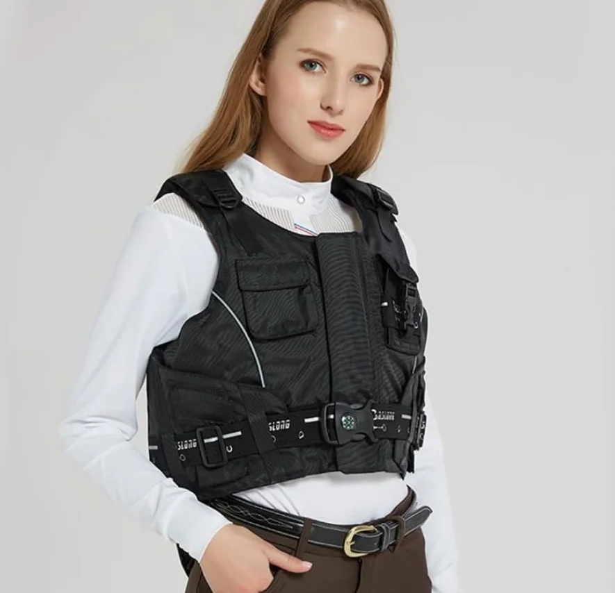 Protector Corporal Equitación, Chaleco Protector de Espalda Ecuestre con Hombros Ajustables, Cintura y Acolchado extendido, Color Negro, Varios tamaños(XXS(Suitable for 22.5-27.5kg))