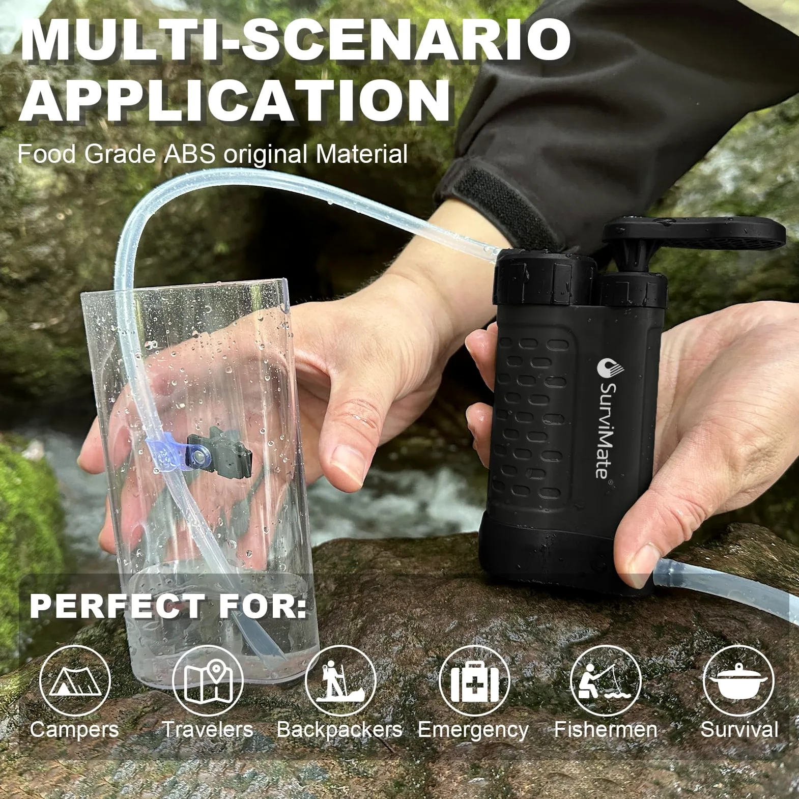 Bomba purificadora de agua con filtro de agua de carbono reemplazable de 0,01 micras, 4 etapas de filtro, color negro