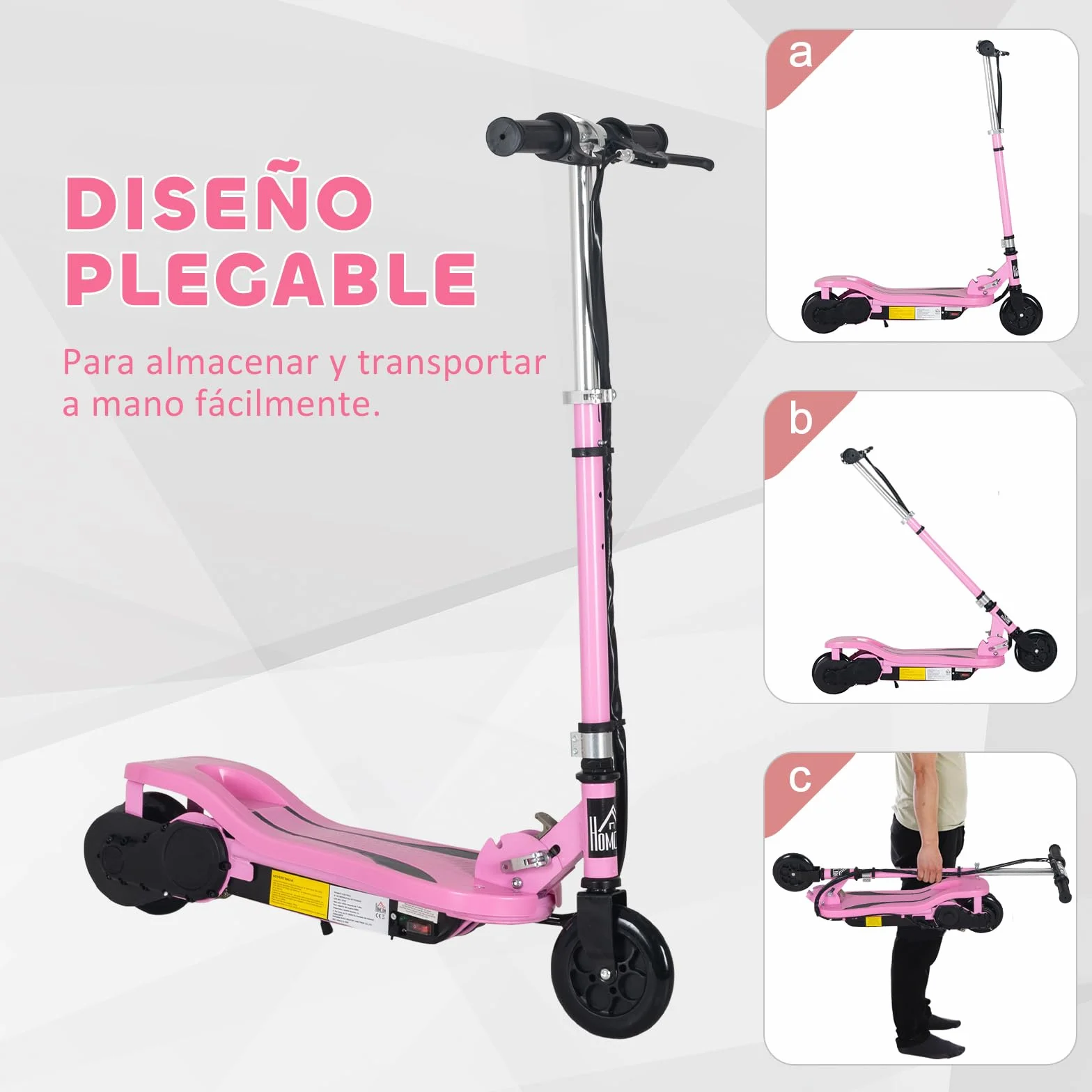 HOMCOM Patinete Eléctrico Plegable para Niños de 7-14 Años, Patinete Eléctrico con Velocidad MAX. 12 km/h, Alcance de 8 km, Altura Ajustable, Freno de Mano