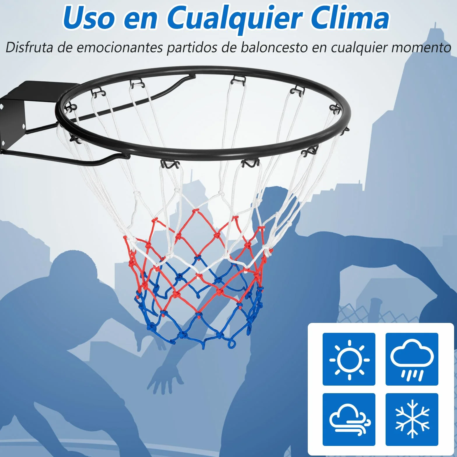 COSTWAY Canasta de Baloncesto Pared Ø 38,5/45 cm, Aro Baloncesto Exterior Interior en la Puerta/Pared con Red, Marco de Acero