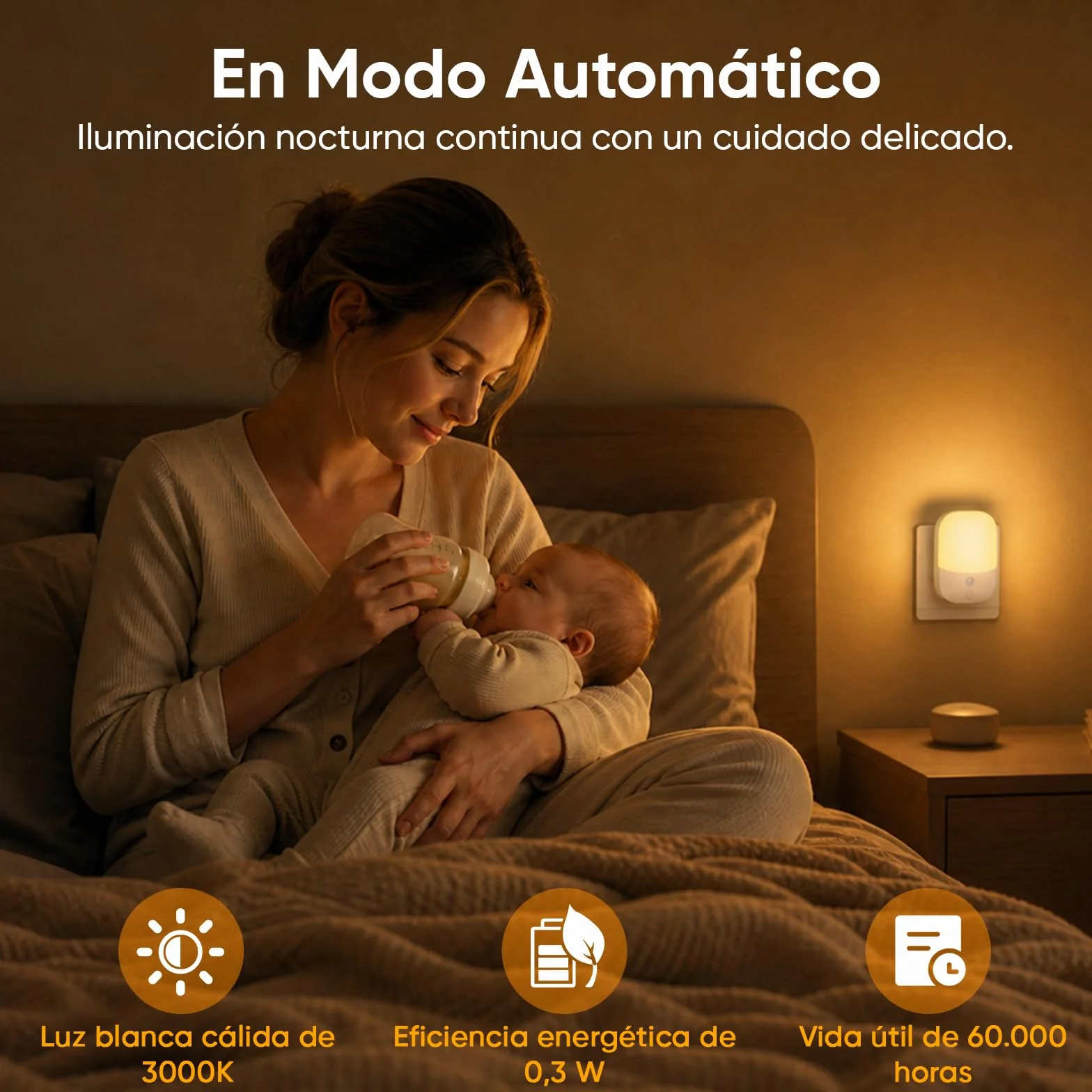 Suright Lámpara Nocturna Infantil 2 Piezas, Sensor de Luz Inteligente, 5 Brillos Regulables, 3 Modos, Blanca Cálida 0.3W