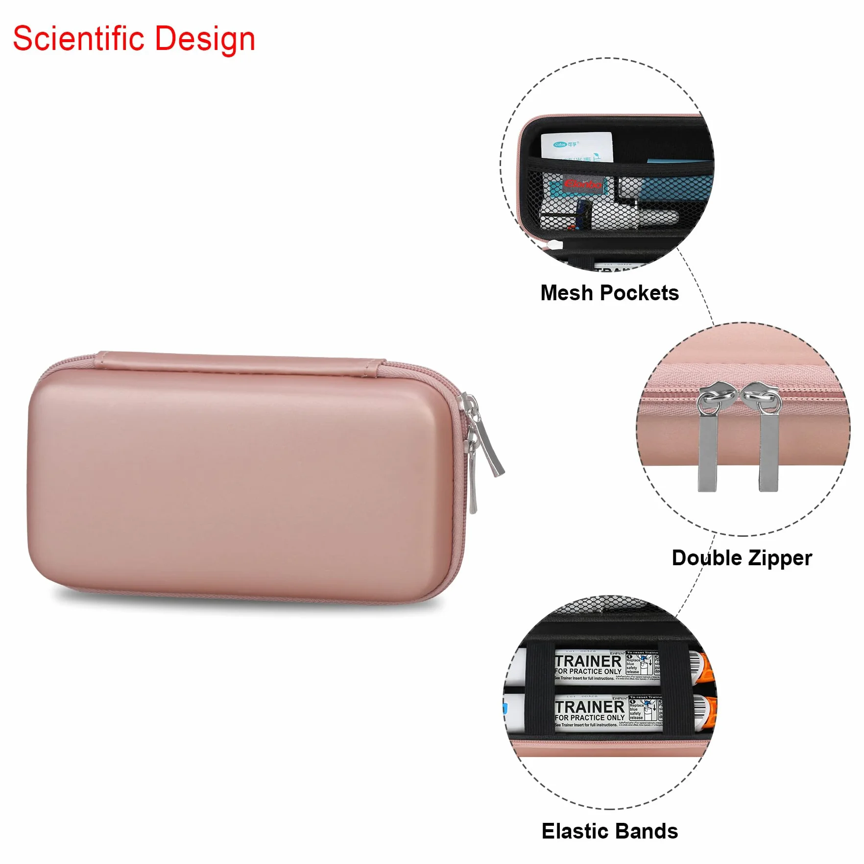 Elonbo Maleta epipen 2 Paquetes medicamentos Viaje EPI pens auvi q inhaladores asma Aerosoles nasales medicamentos alérgicos Productos Diabetes Oro Rosa