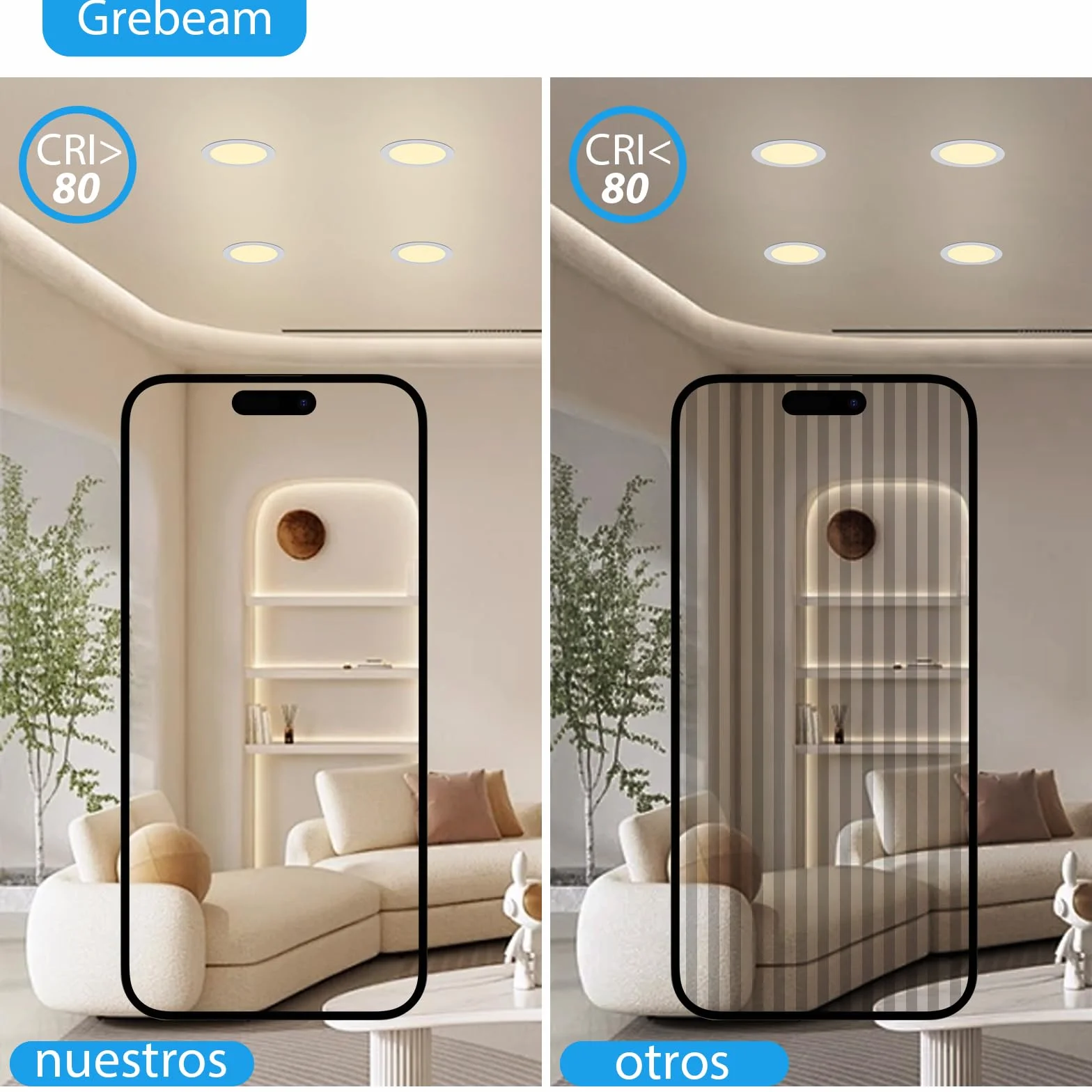 LED Techo Empotrable 220V 5W Ojos de Buey 450LM Blanco Cálido 3000K Downlight ø75-90mm