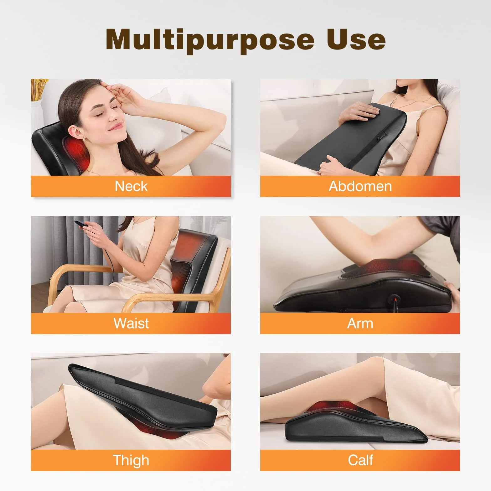 Careboda Masajeador Espalda con Calor, 3 Velocidades Eléctrico Shiatsu Almohada Masaje Cervical