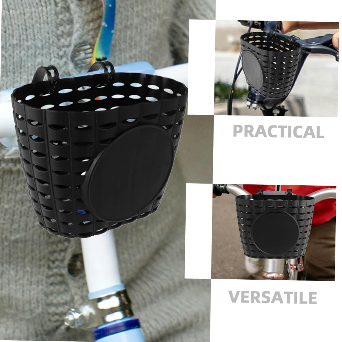 Cesta de Bicicleta Desmontable para Niños, Cesta de Plástico Negra, Soporte de Almacenamiento con Correa Ajustable, Accesorio para Manillar Delantero, Uso para Ciclismo Infantil