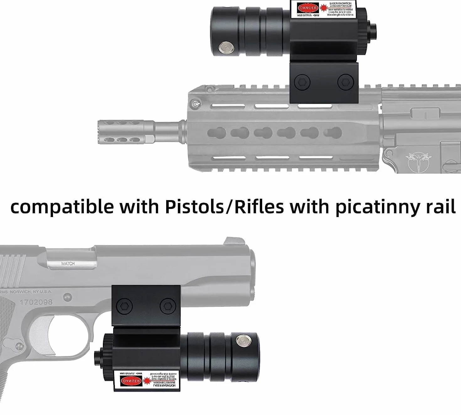 KinZon Mira Láser Táctica Roja con Montaje en Rail Picatinny 20mm, para Fusiles de Caza, Carabinas, Pistolas y Armas Cortas, Airsoft. 2 Diseños a Elegir